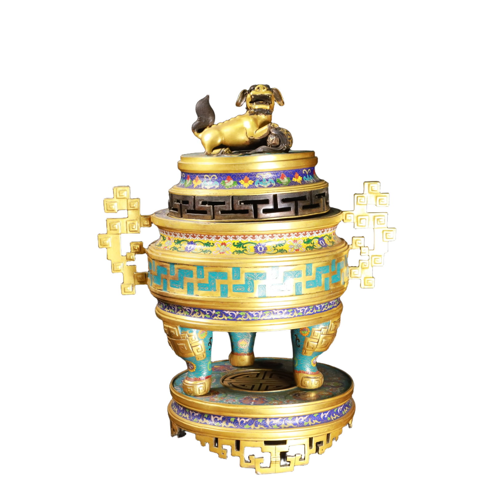 An Exquisite Cloisonne Lotus Pattern Double-Ears and Tripod Censer,with Base (1 of 8)