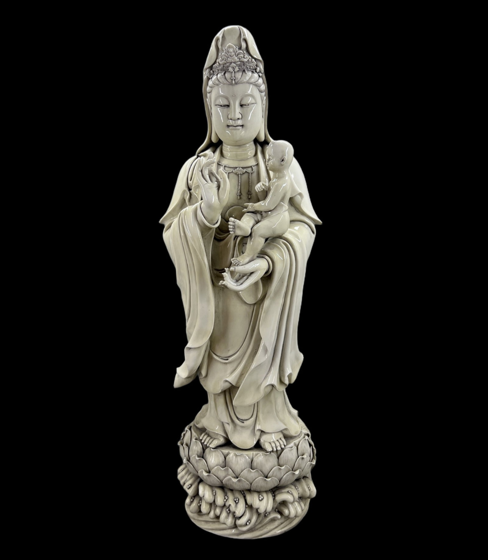 A Solemn Blance-De-Chine Statue of Avalokitesvara (1 of 9)