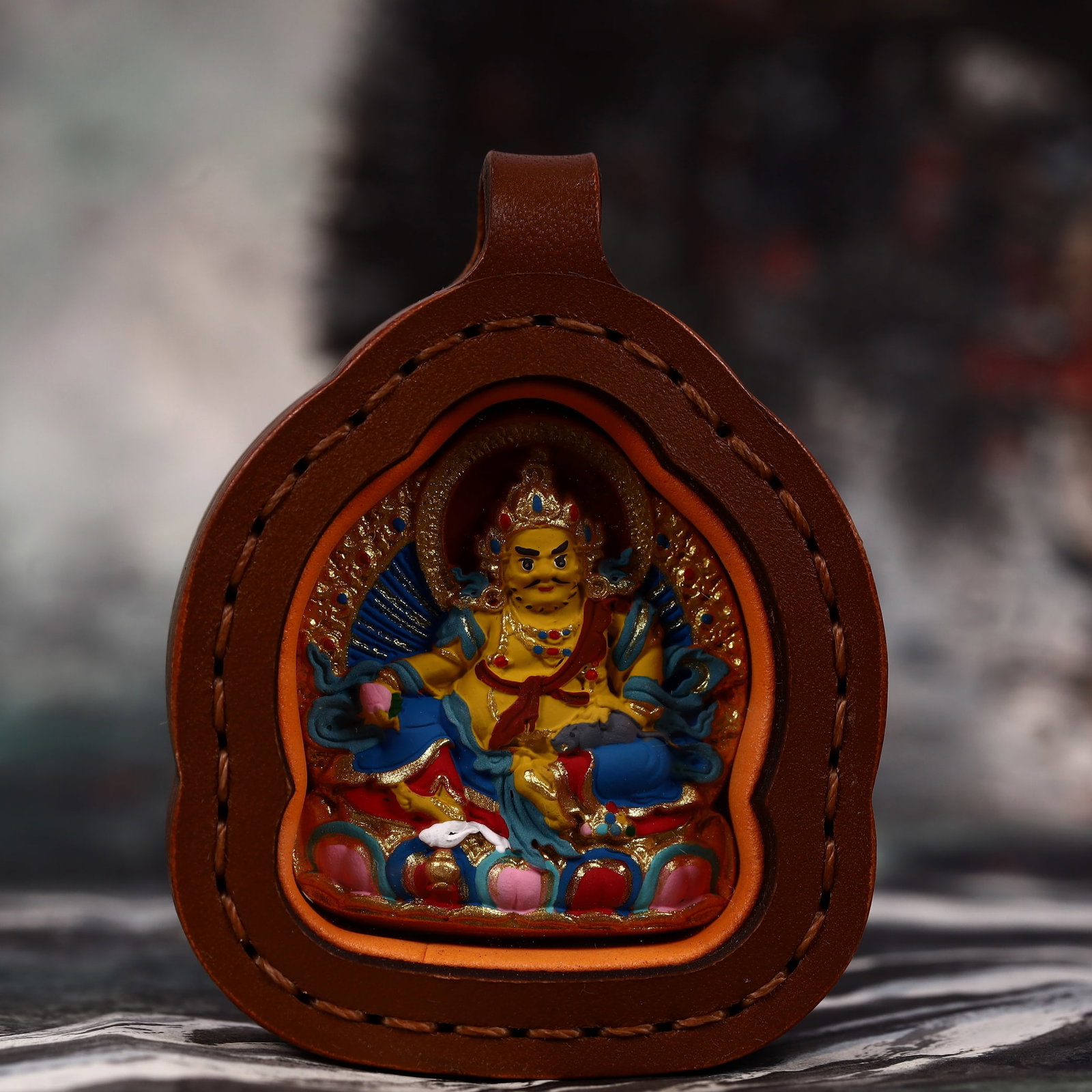 An Exquisite Painted Color Statue of Mammon Tangka: An Exquisite Painted Color Statue of Mammon Tangka,Size:2inx2.8in 彩绘财神像唐卡