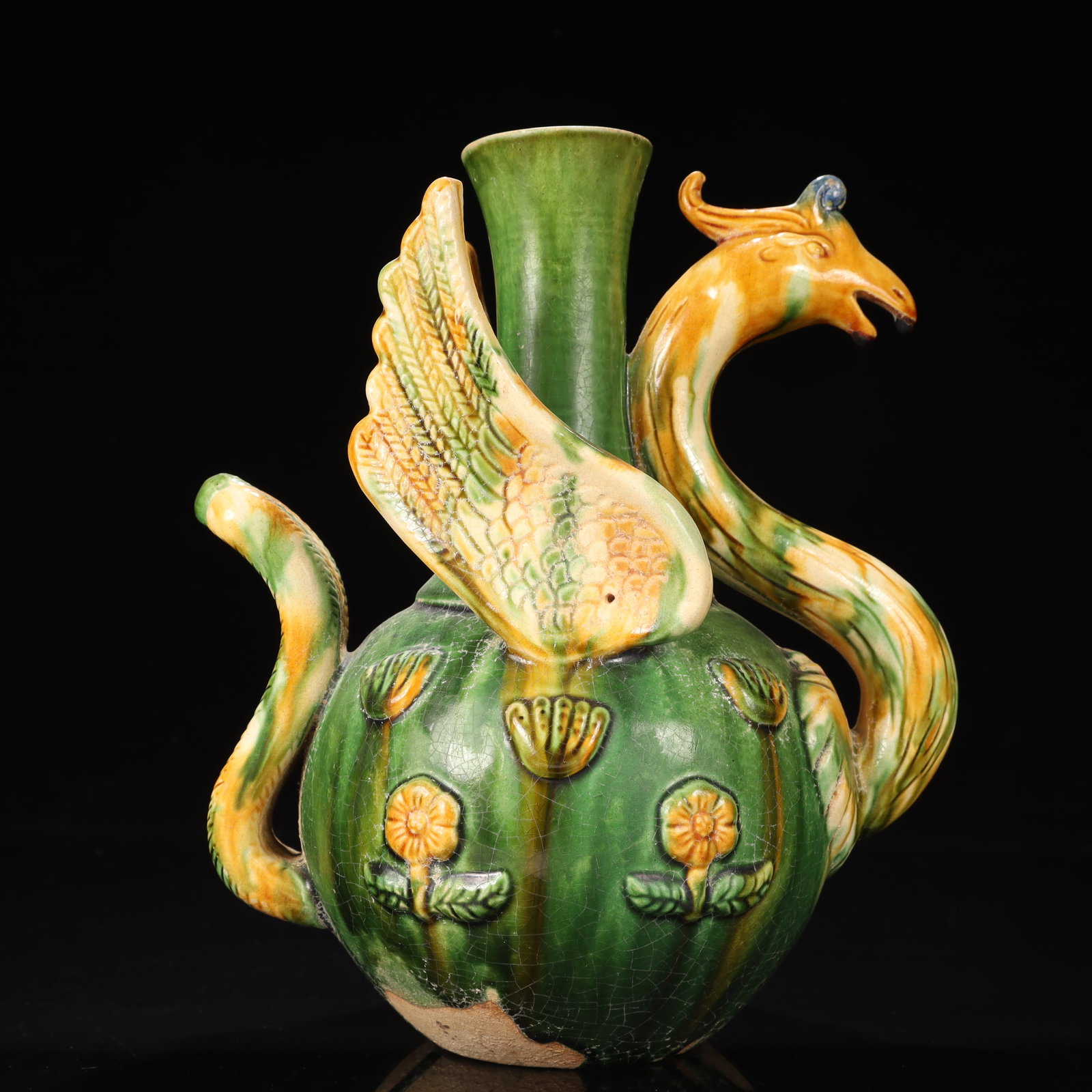 An Exquisite Tang Tri-Color Glazed Pottery Phoenix-Shaped Vase (1 of 11)