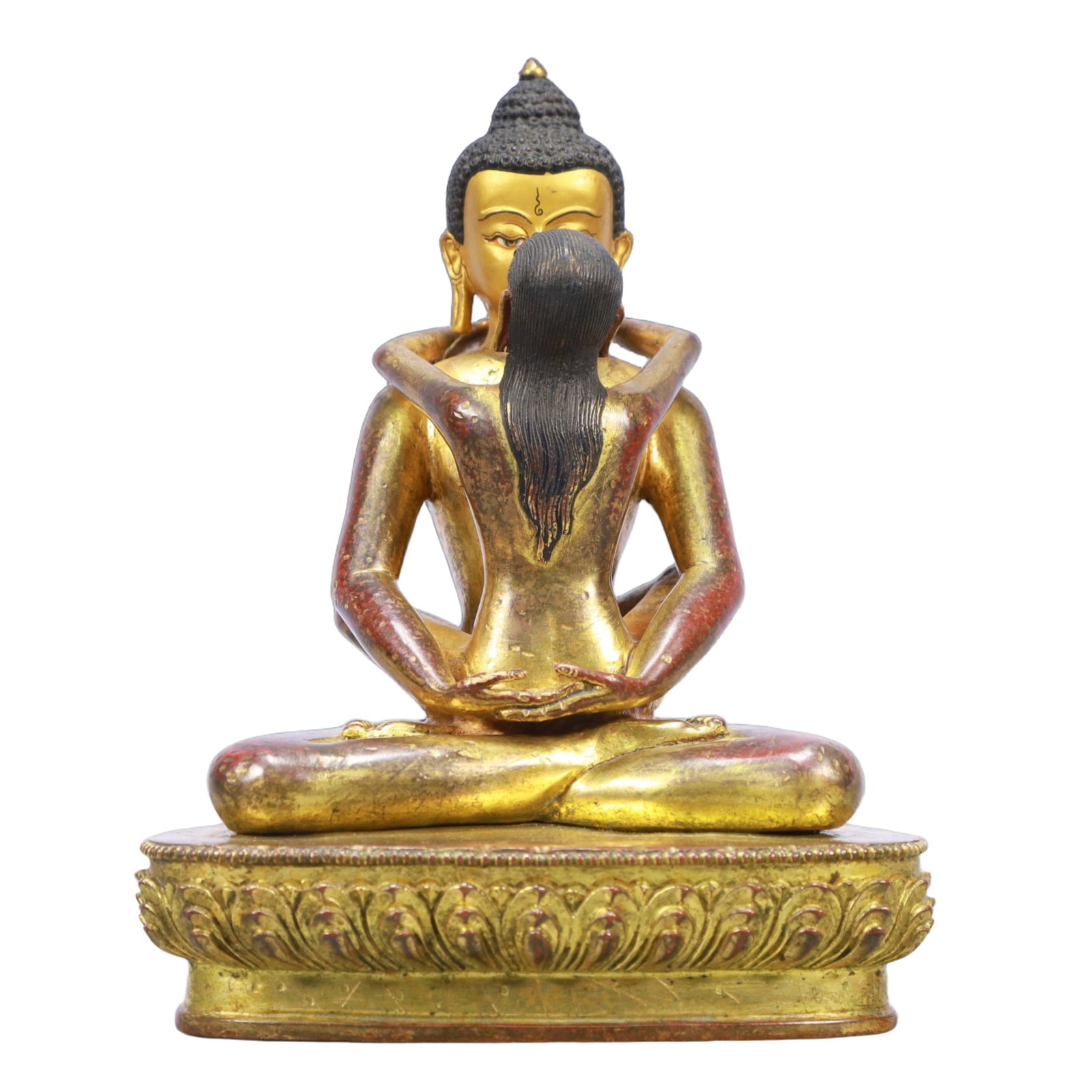A Solemn Gilt Bronze Statue of Mandkesvara: A Solemn Gilt Bronze Statue of Mandkesvara,Ming Dynasty, China,Size:6.3inx4.3inx8.7in Weight:2450g 铜鎏金欢喜佛像,中国明代