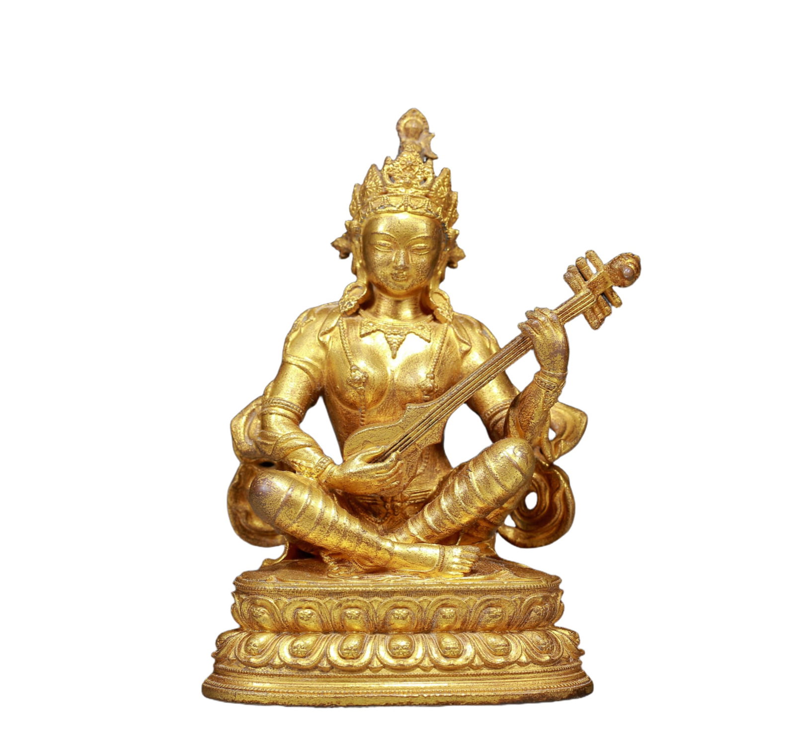 A Solemn Gilt Bronze Statue of Gadgadasvara: A Solemn Gilt Bronze Statue of Gadgadasvara,Ming Dynasty, China,Size:2.8inx2inx3.9in,Weight:340g 铜鎏金妙音观音像，明代
