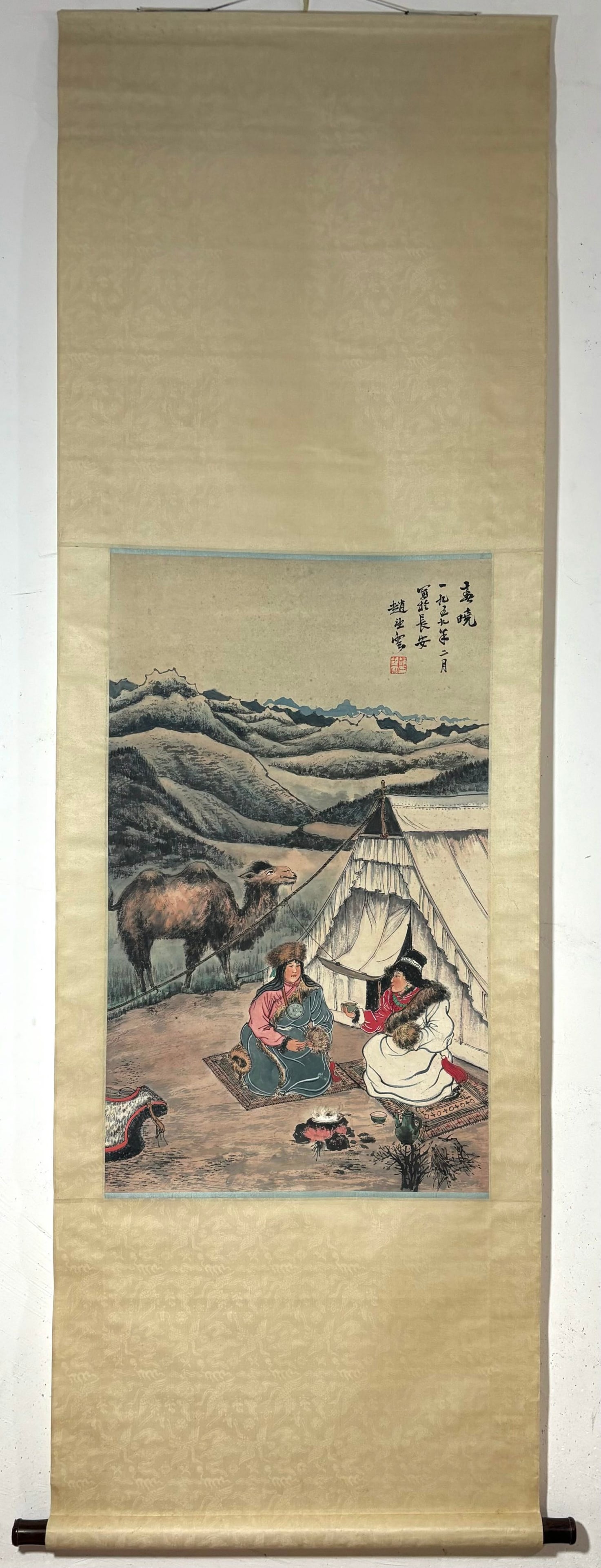 A Chinese Vertical Scroll Ink Painting of Landscape and Figure on Paper,Zhao Wangyun: A Chinese Vertical Scroll Ink Painting of Landscape and Figure on Paper,Zhao Wangyun,Size:(Without frame)33.9inx20.3in 一幅中国水墨山水人物&