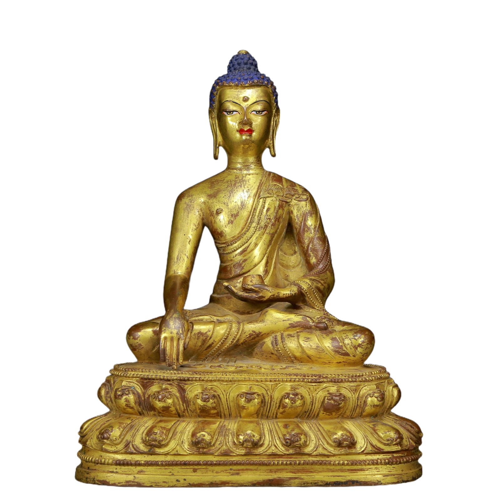 A Solemn Gilt Bronze Statue of Manjusri: A Solemn Gilt Bronze Statue of Manjusri,Ming Dynasty, China,Size:9.1inx5.1inx11.8in,Weight:4705g 铜鎏金文殊菩萨像，明代