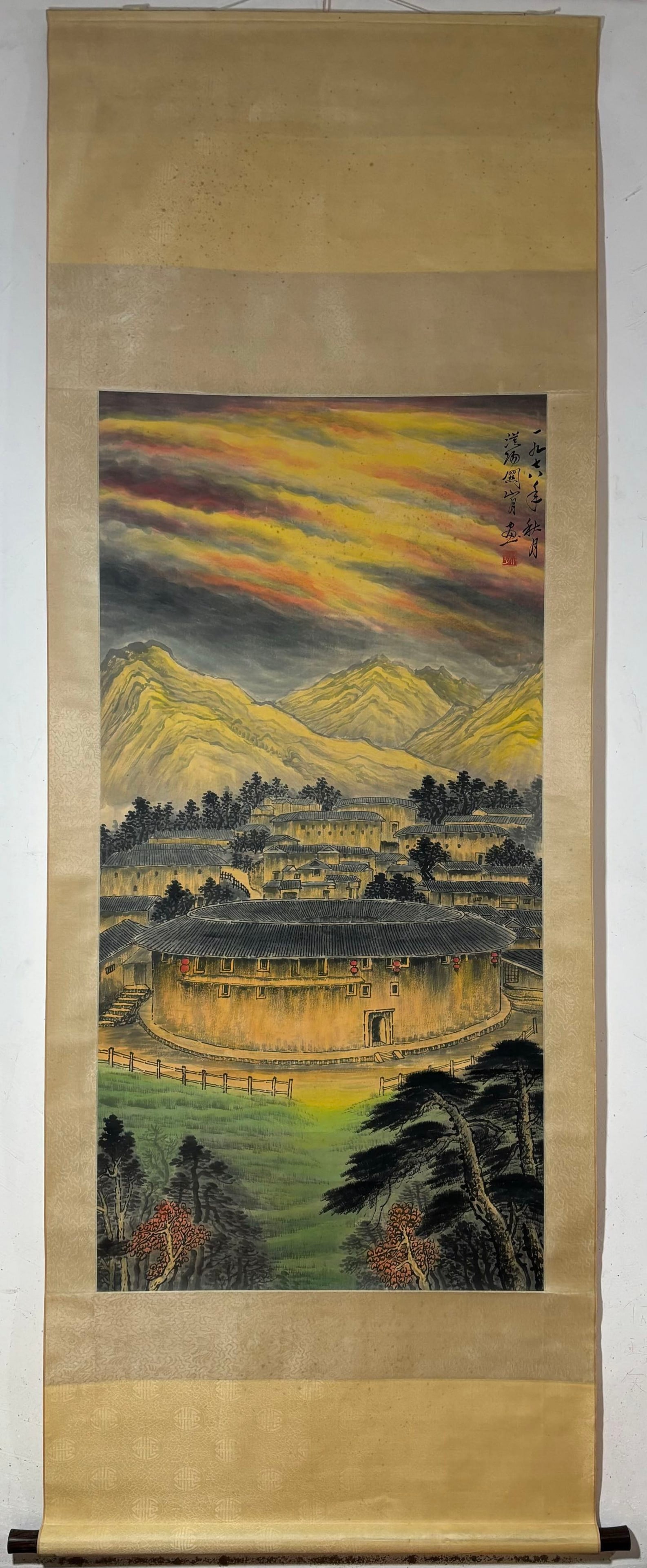 A Chinese Vertical Scroll Ink Painting of Landscape on Paper,Guan Shanyue: A Chinese Vertical Scroll Ink Painting of Landscape on Paper,Guan Shanyue,Size:(Without frame)53.5inx26.8in 一幅中国水墨山水画立轴,