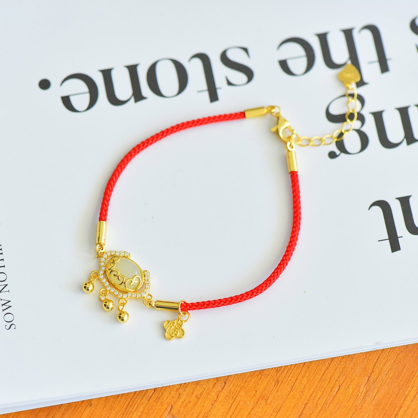 An Exquisite Sterling Silver-Gold Plated Inlaid White Jade Bracelets,Inlaid Gems (1 of 5)
