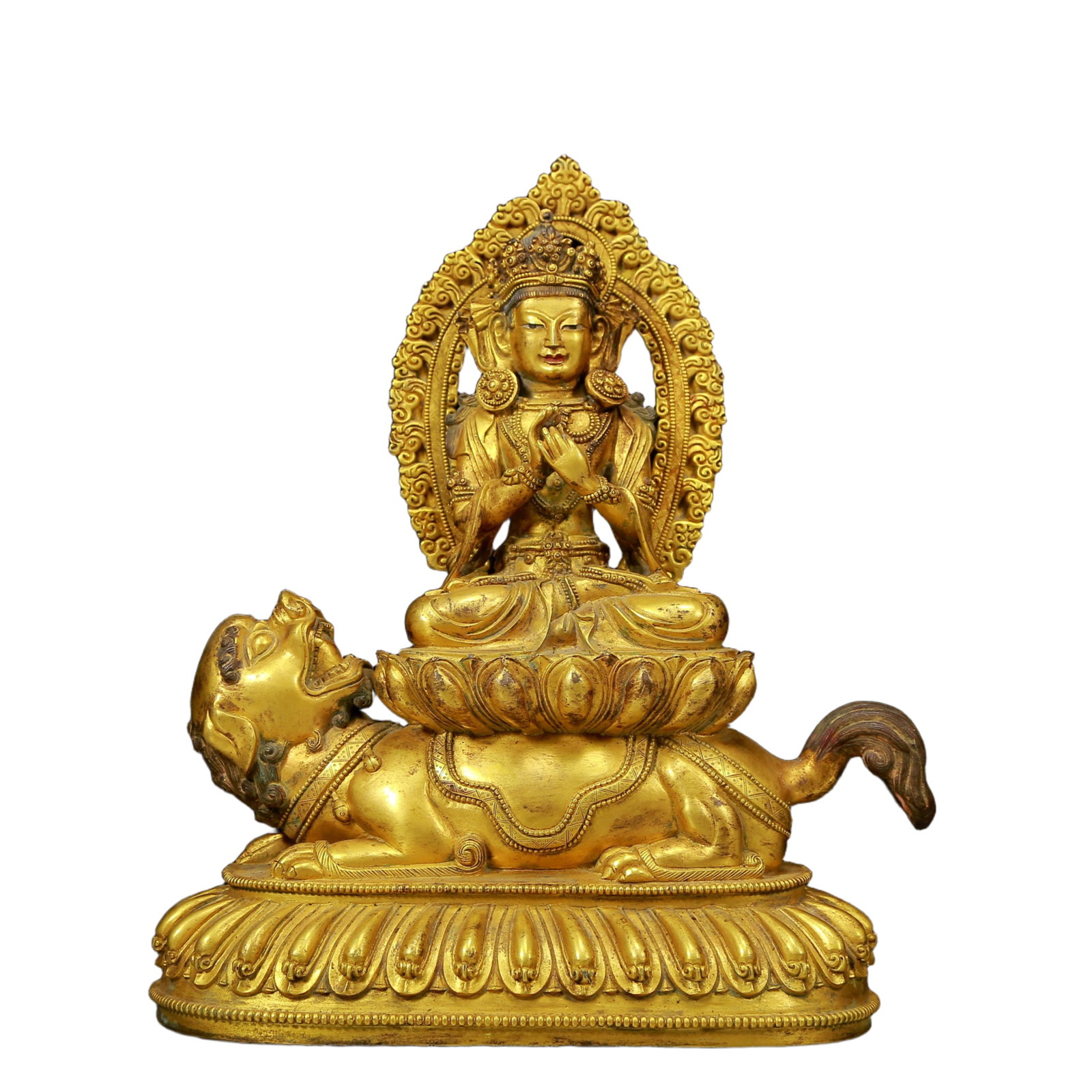A Solemn Gilt Bronze Statue of Manjusri: A Solemn Gilt Bronze Statue of Manjusri,Ming Dynasty, China,Size:7.9inx3.9inx10.2in,Weight:3525g 铜鎏金文殊菩萨像，明代
