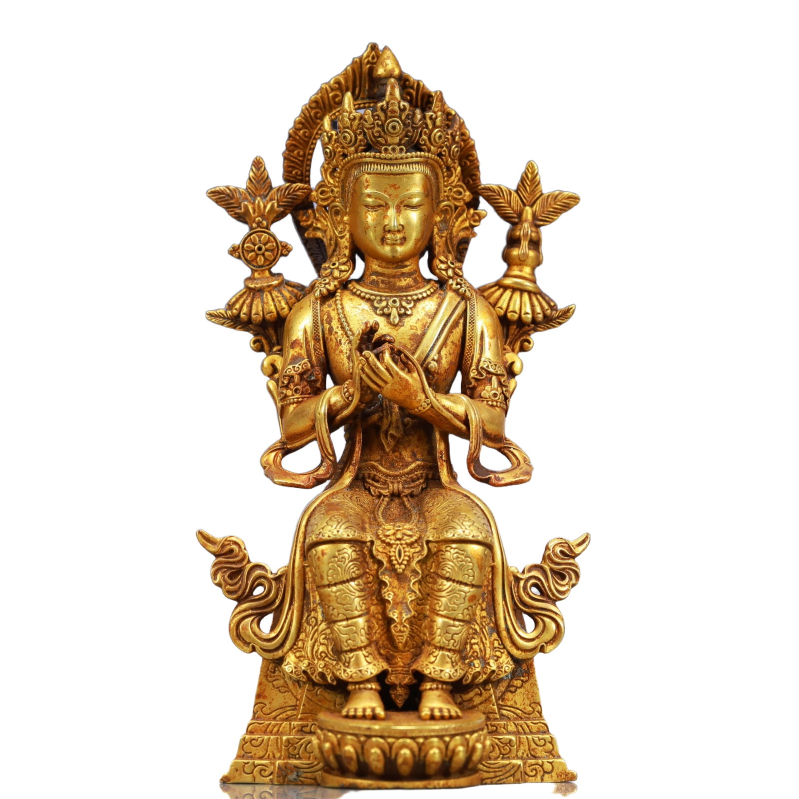 A Solemn Gilt Bronze Statue of Manjusri: A Solemn Gilt Bronze Statue of Manjusri,Ming Dynasty, China,Yongle Four-character Mark,Size:2.8inx2.7inx5.7in,Weight:830g 铜鎏金文殊菩萨像,中Þ
