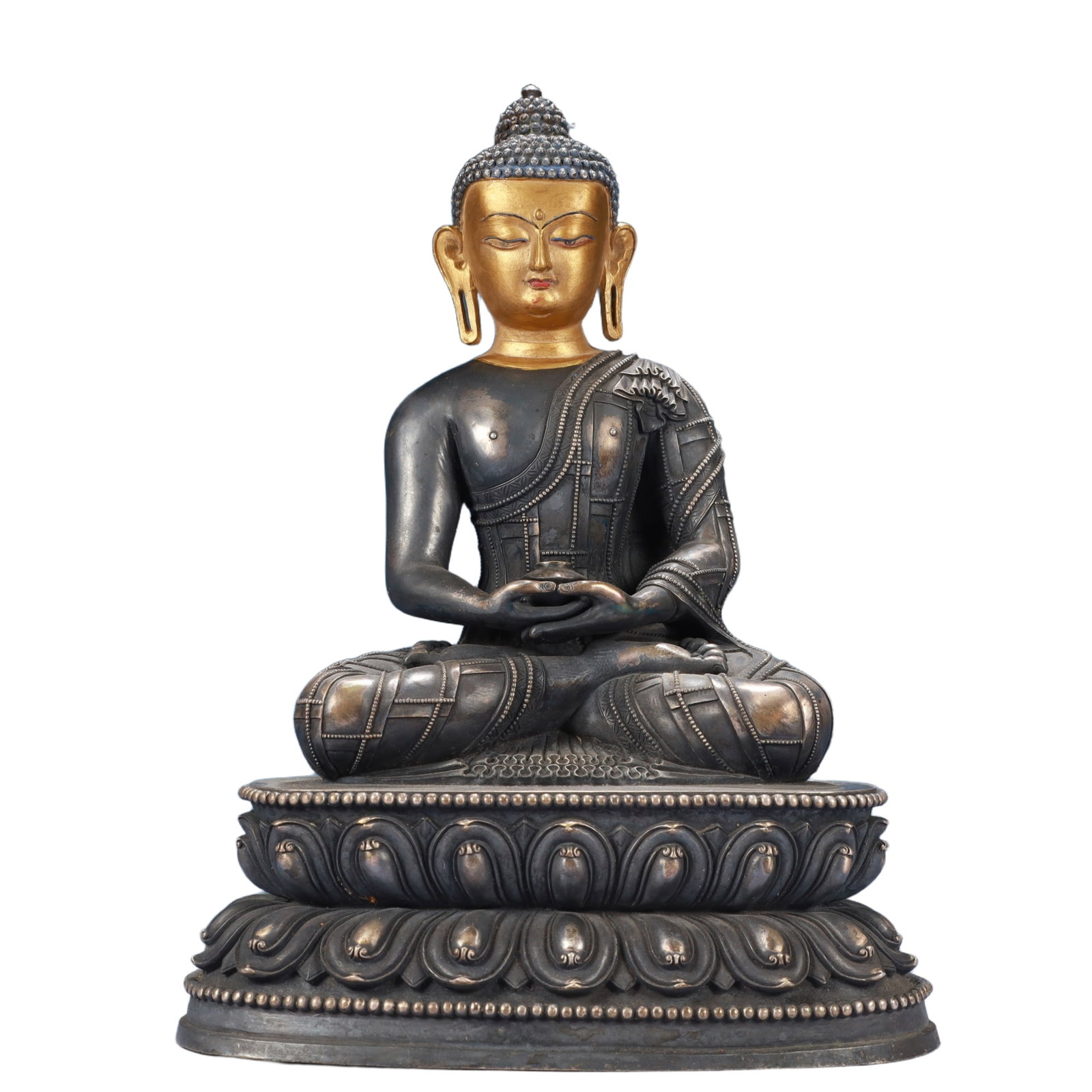 A Solemn Bronze Inlaid Gold and Silver Statue of Sakyamuni (1 of 11)