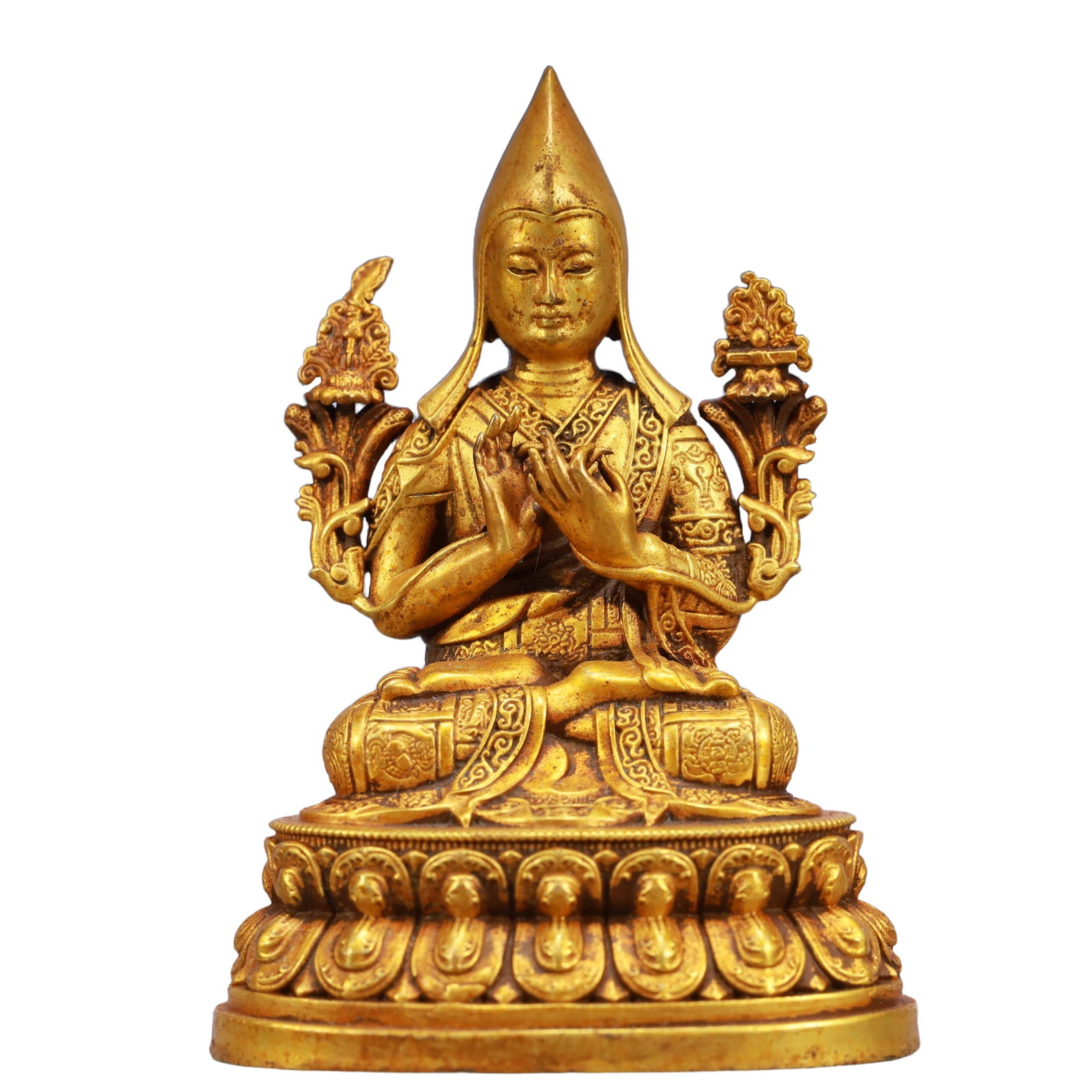 A Solemn Gilt Bronze Statue of Tsongkhapa: A Solemn Gilt Bronze Statue of Tsongkhapa,Qing Dynasty, China,Size:2.8inx2inx4in,Weight:692g 铜鎏金宗喀巴像,中国清代