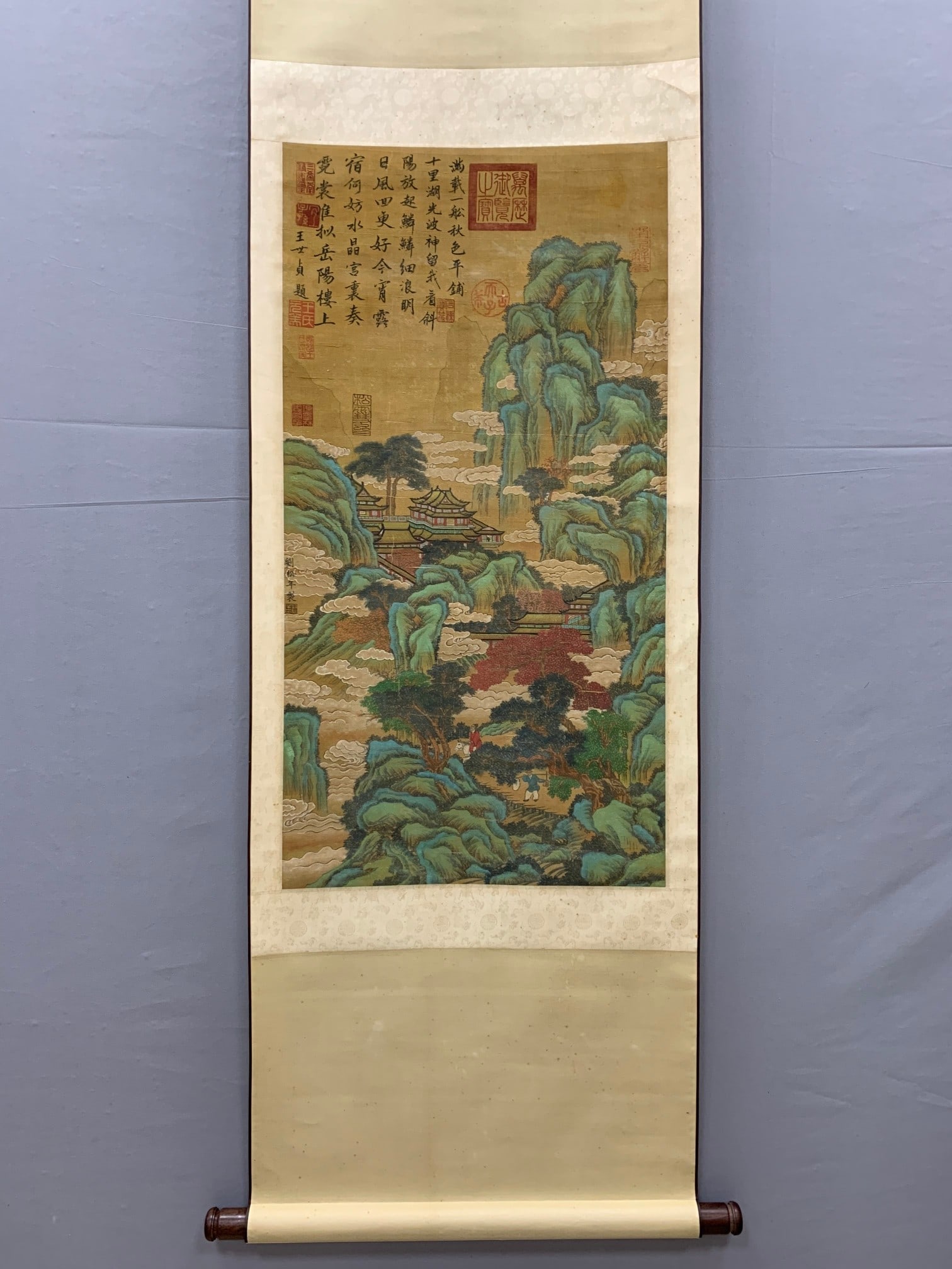 A Chinese Vertical Scroll Ink Painting of Landscape and Figure on Silk,Liu Songnian: A Chinese Vertical Scroll Ink Painting of Landscape and Figure on Silk,Liu Songnian,Size:(Without frame)35inx18.1in 一幅中国水墨绢本山水