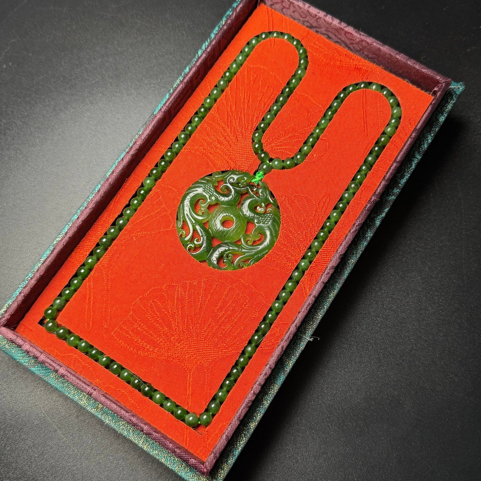 An Exquisite Jasper Hollow Dragon and Phoenix Pattern Necklace (1 of 7)