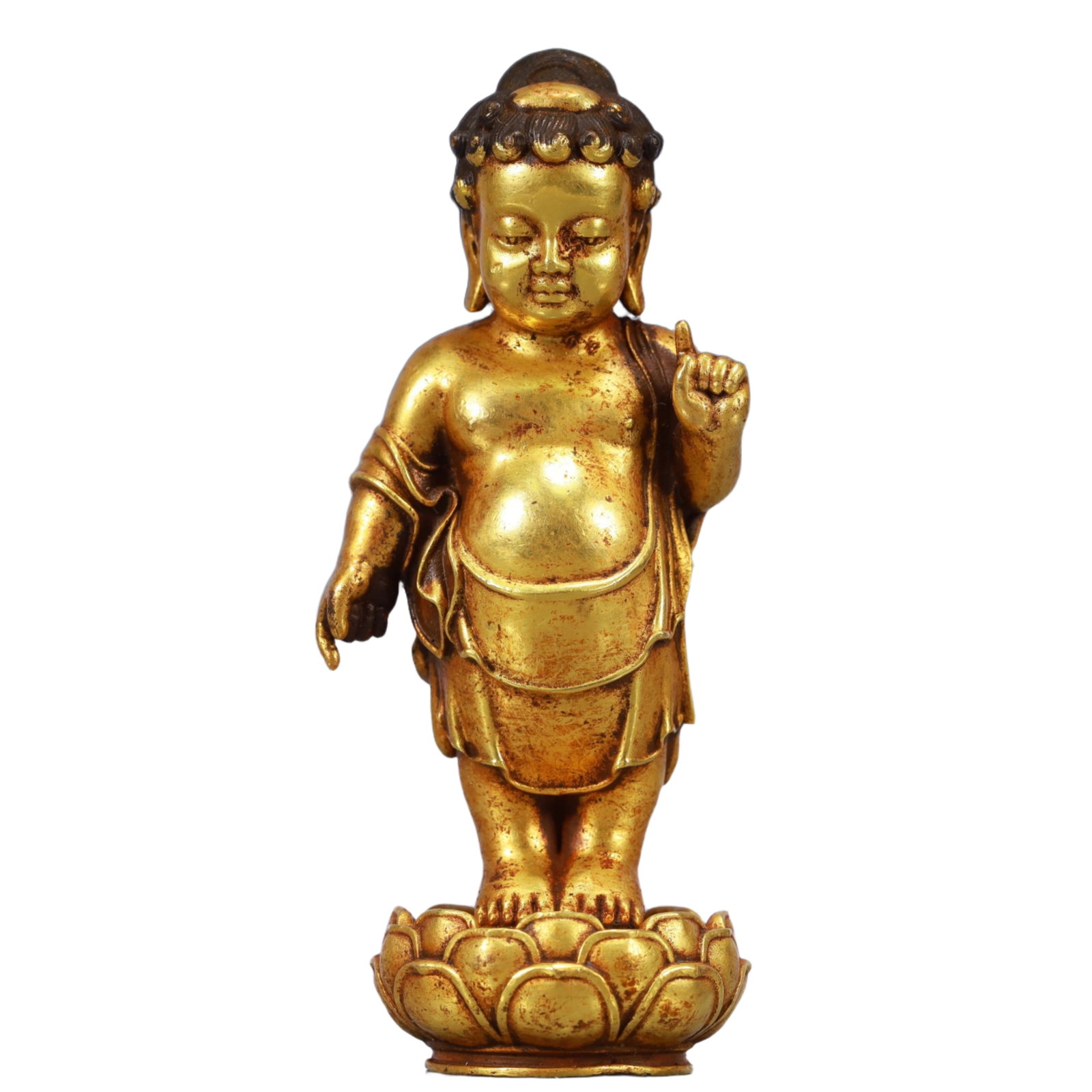A Solemn Gilt Bronze Buddha Statue: A Solemn Gilt Bronze Buddha Statue,Qing Dynasty, China,Size:1.6inx1.2inx3.5in,Weight:215g 铜鎏金佛像,中国清代