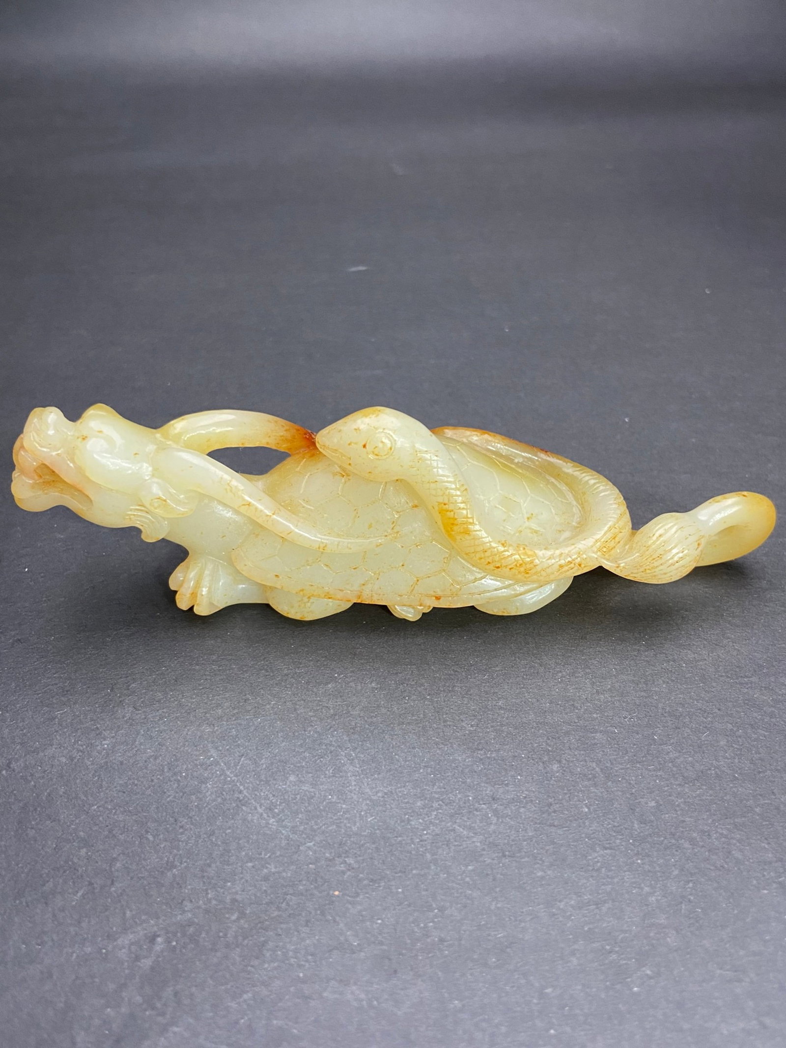 An Exquisite White Jade Snake Pattern Dragon Turtle Hand Piece (1 of 7)