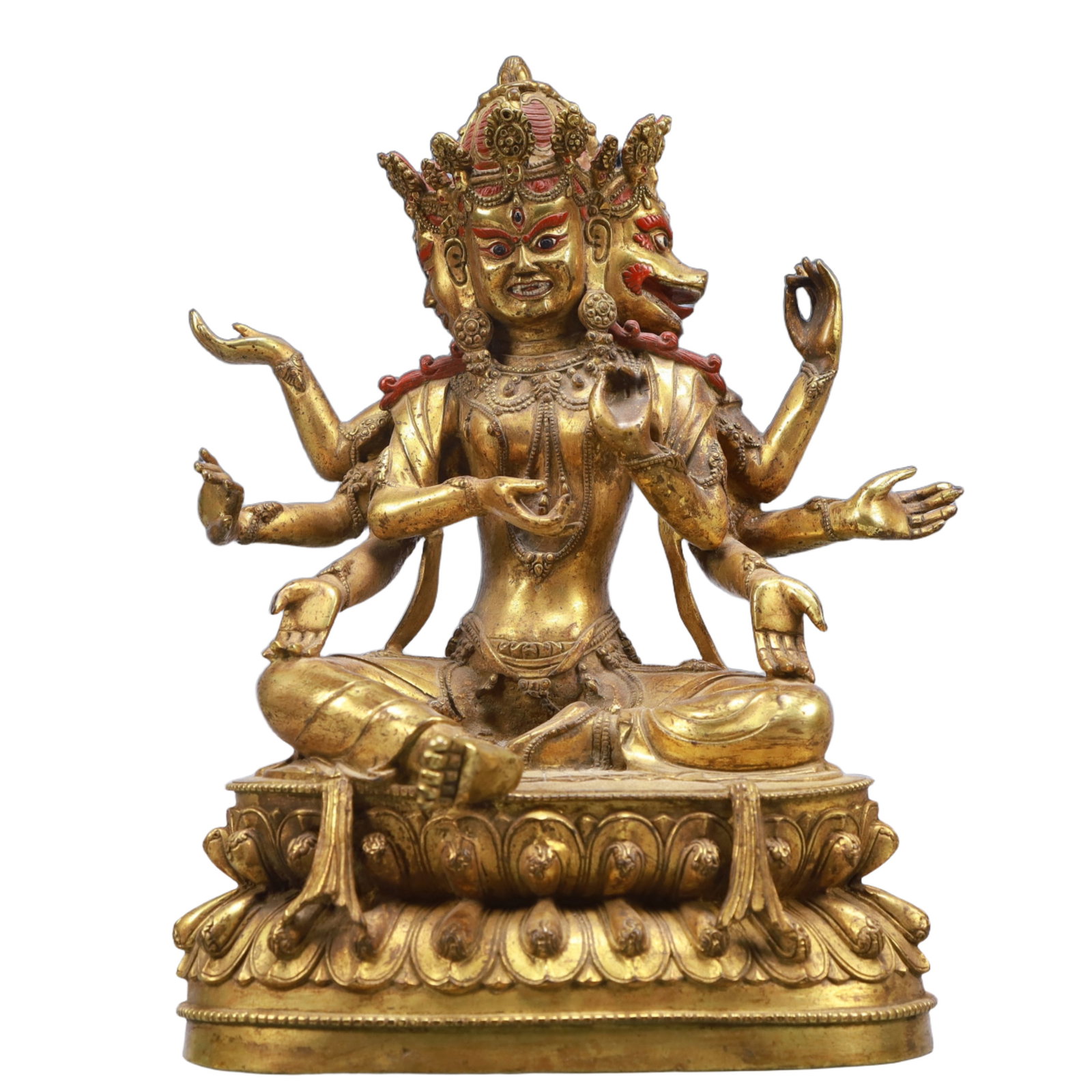 A Solemn Gilt Bronze Statue of Marici: A Solemn Gilt Bronze Statue of Marici,Ming Dynasty, China,Size:7.9inx5.3inx11.4in,Weight:4150g 铜鎏金摩利支天像,中国明代