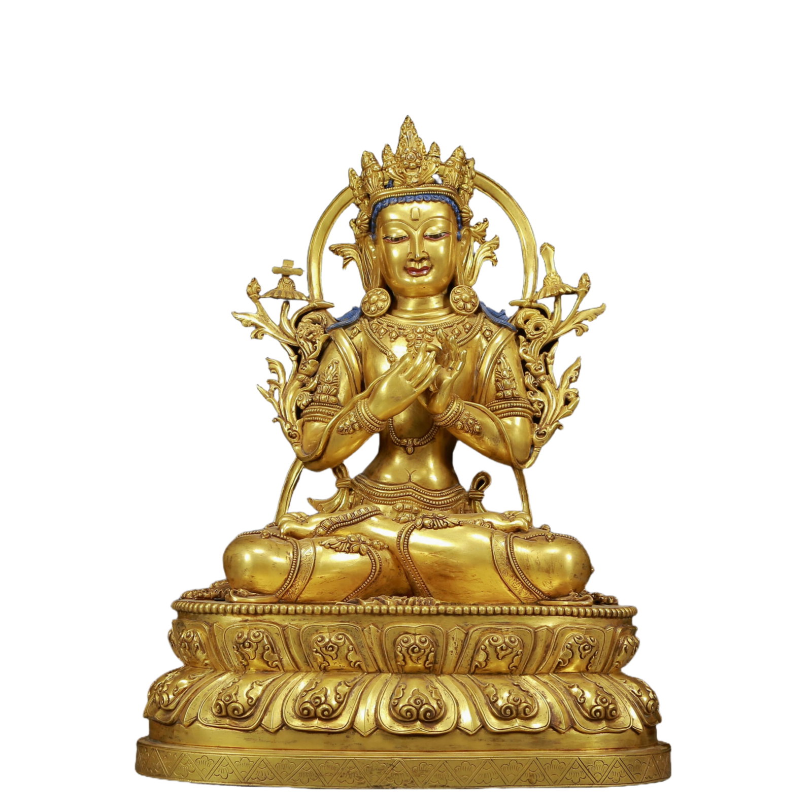 A Solemn Gilt Bronze Statue of Avalokitesvara: A Solemn Gilt Bronze Statue of Avalokitesvara,Ming Dynasty, China,Size:12.6inx9.1inx16.9in,Weight:12195g 铜鎏金观音像，明代