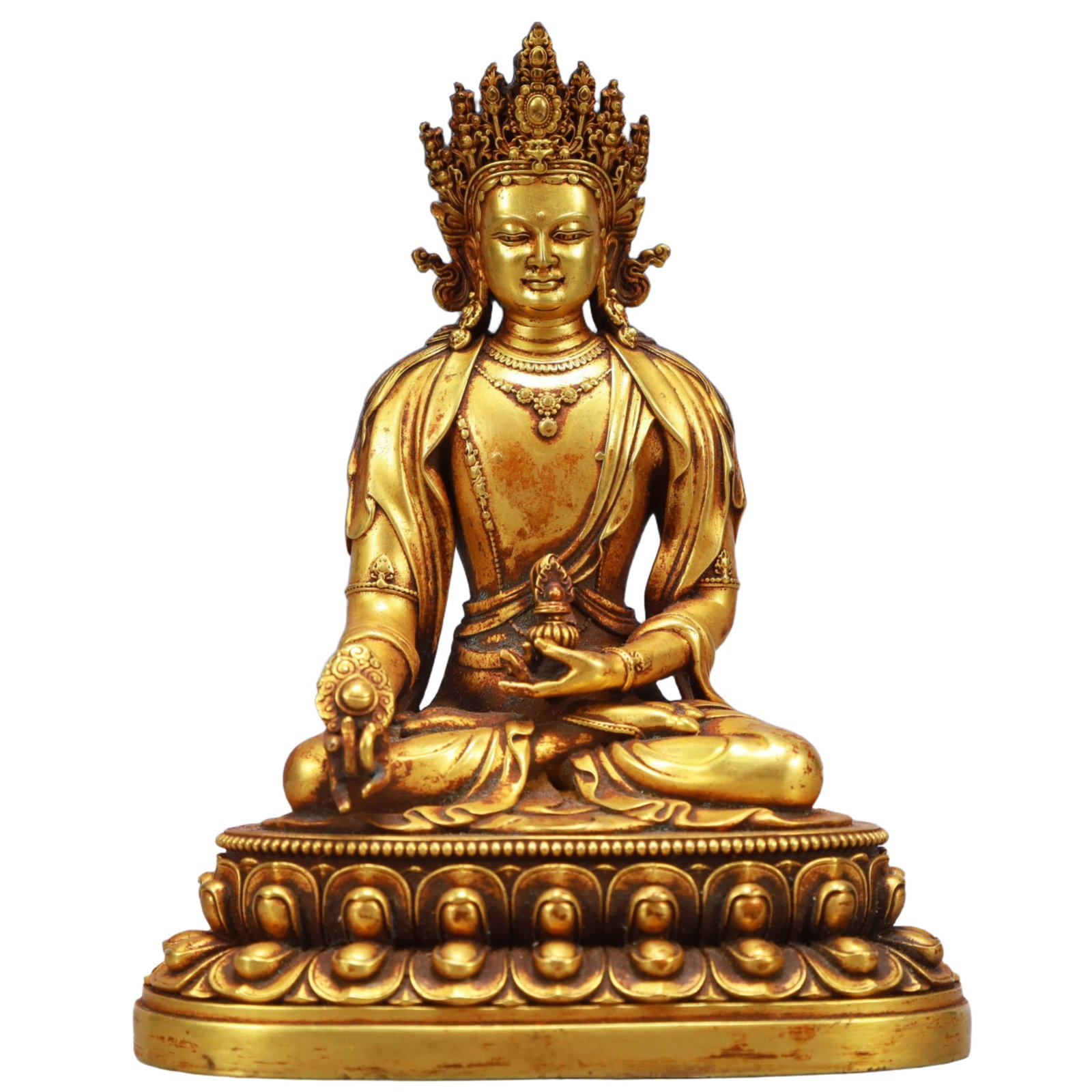 A Solemn Gilt Bronze Statue of Avalokitesvara: A Solemn Gilt Bronze Statue of Avalokitesvara,Ming Dynasty, China,Yongle Six-character Mark,Size:4.9inx3.3inx6.3in,Weight:2050g 铜鎏金观音像,中国明