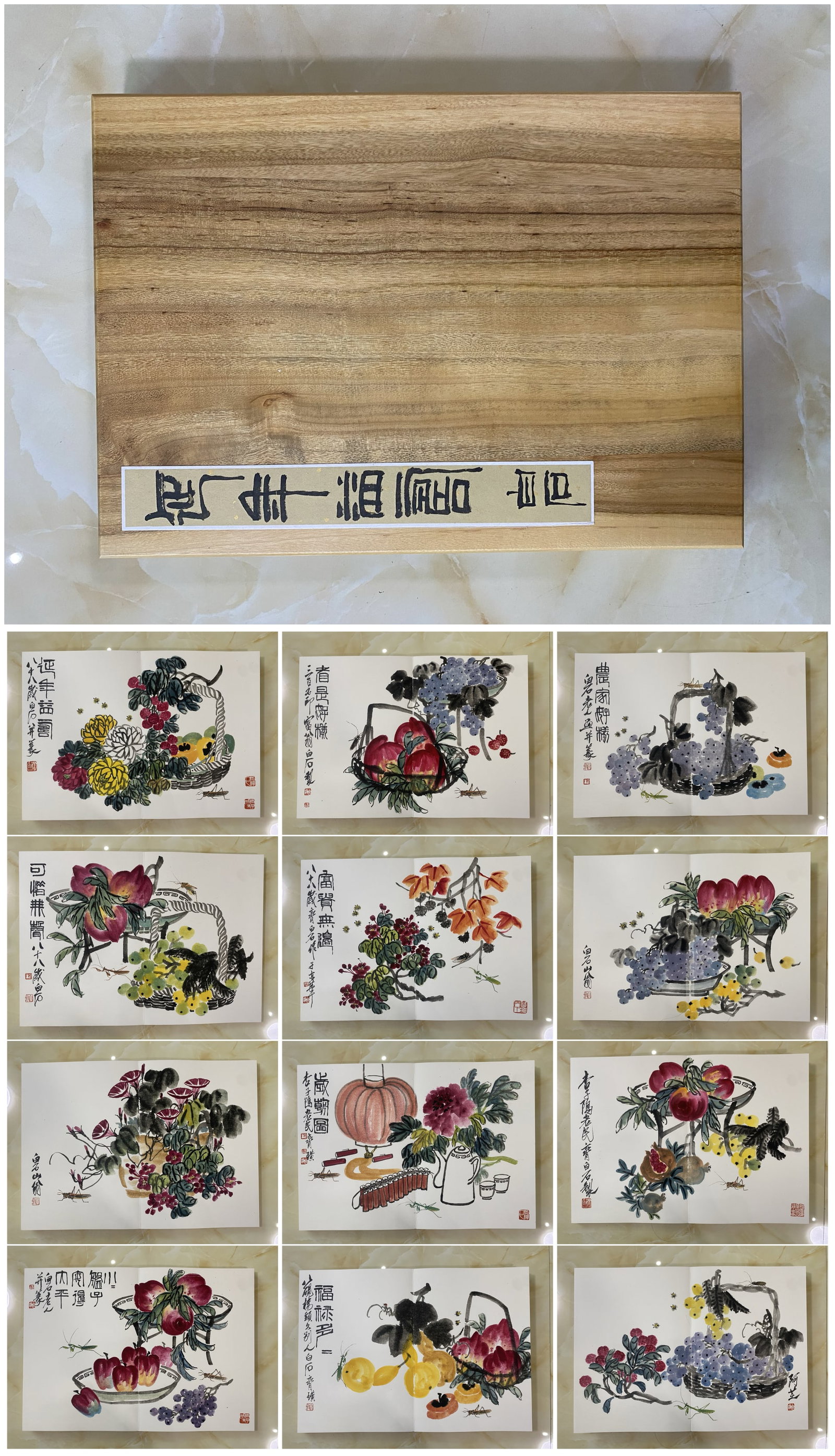 A Chinese Album Ink Painting of Flower and Fruit on Paper,Qi Baishi: A Chinese Album Ink Painting of Flower and Fruit on Paper,Qi Baishi,Size:17.3inx25.2in 一本中国水墨花果图画册,齐白石