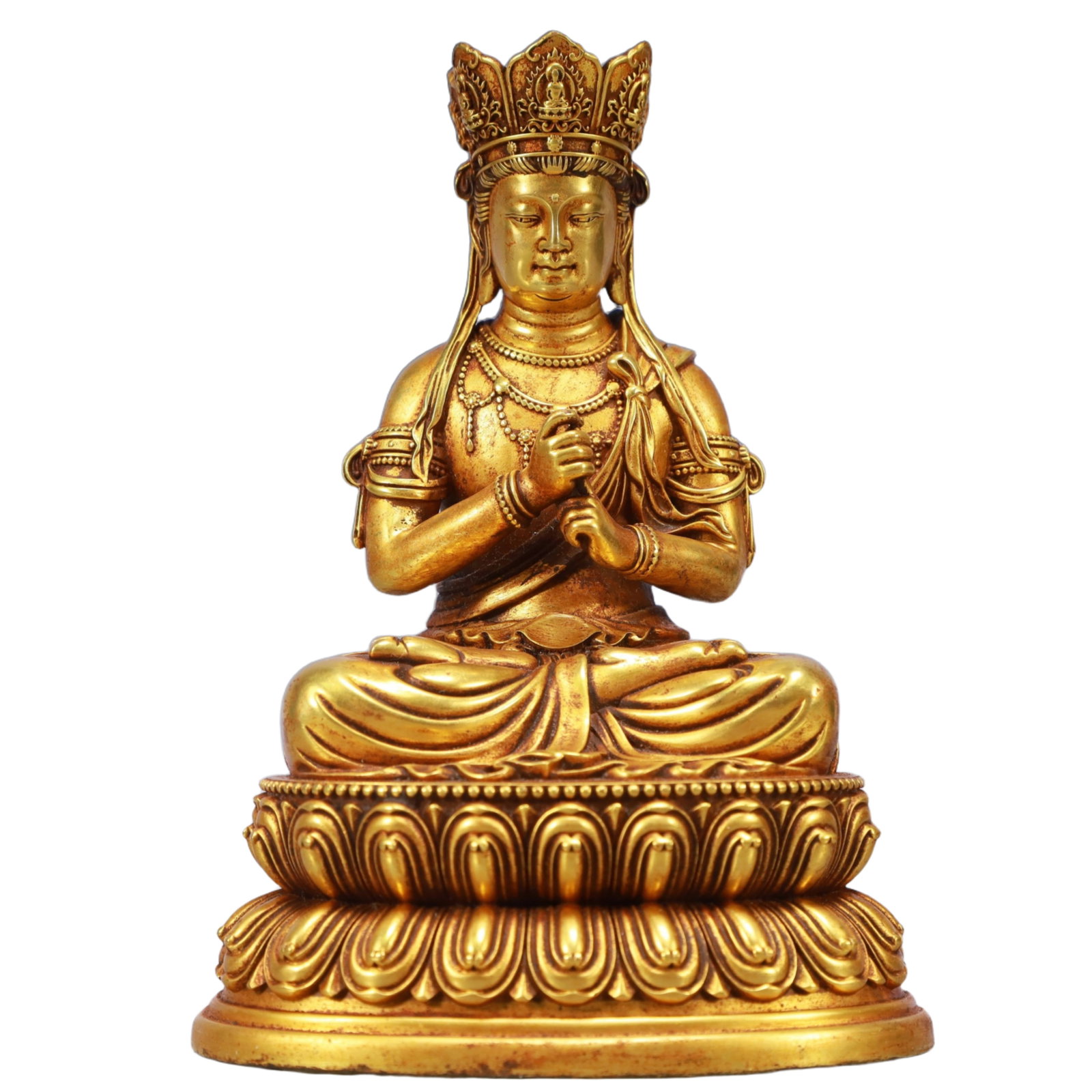 A Solemn Gilt Bronze Statue of Kshitigarbha Bodhisattva: A Solemn Gilt Bronze Statue of Kshitigarbha Bodhisattva,Ming Dynasty, China,Yongle Six-character Mark,Size:4.5inx3.7inx6.3in,Weight:2150g 铜鎏金地藏王像,È