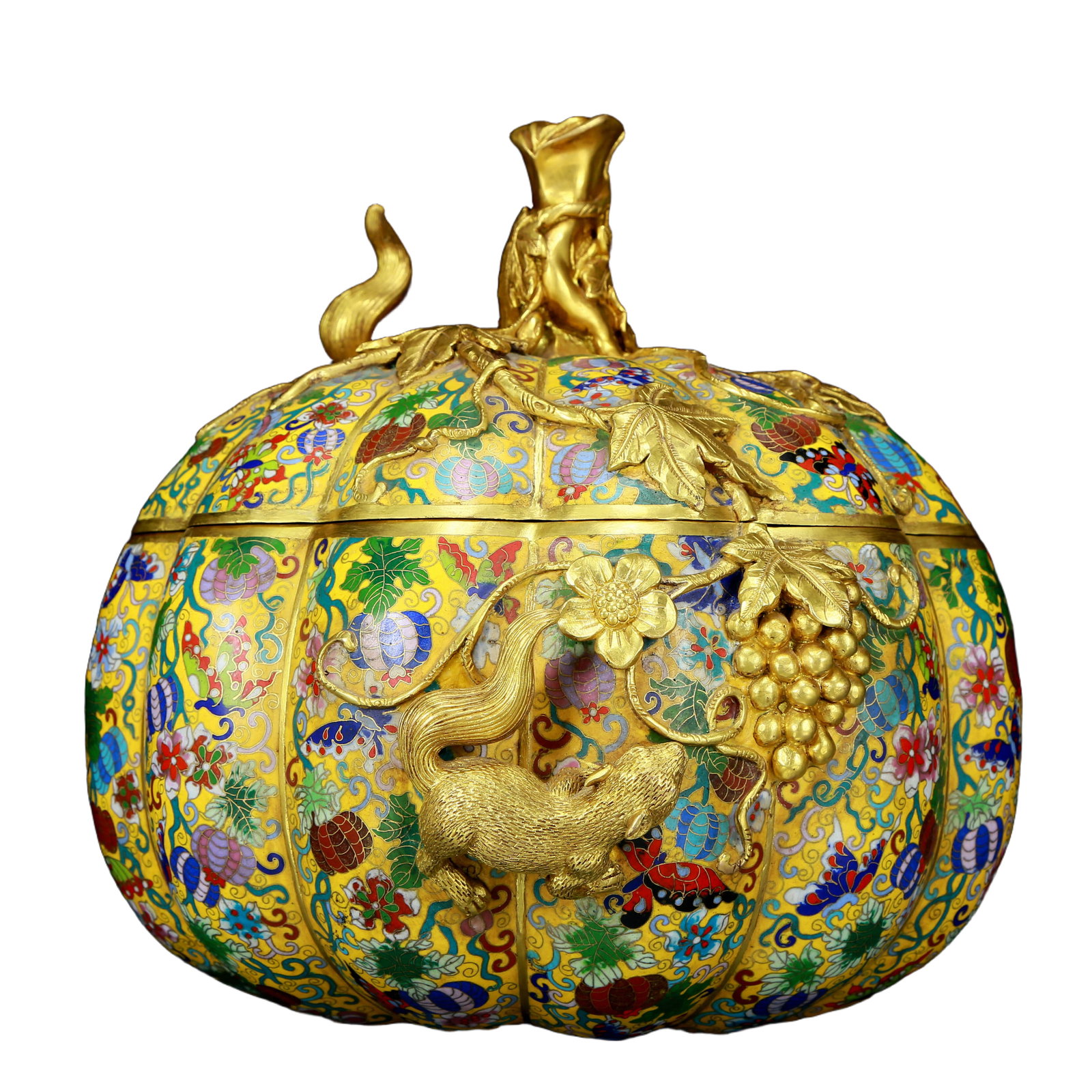 An exquisite cloisonné 'squirrel and grape' pattern box - 4