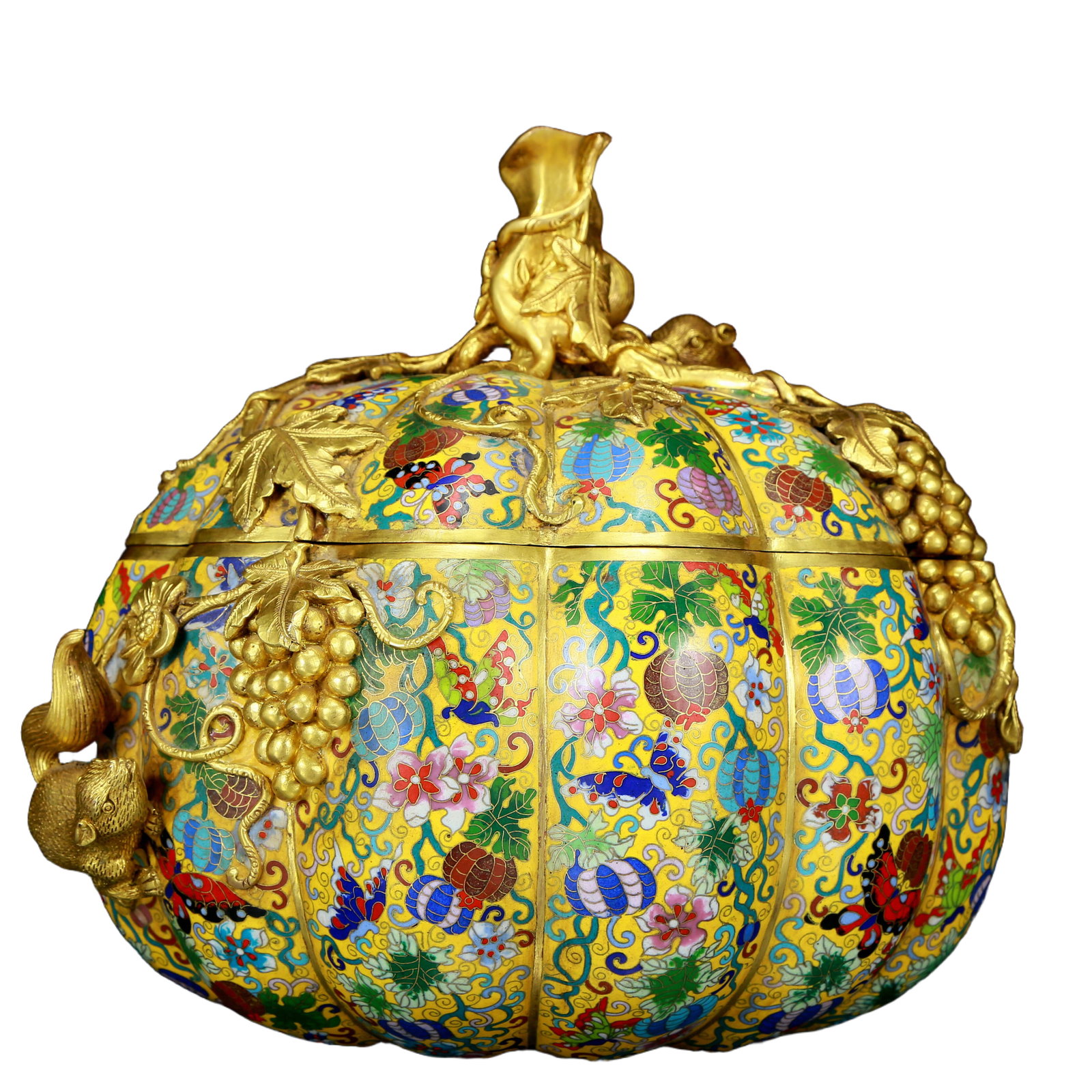 An exquisite cloisonné 'squirrel and grape' pattern box - 5