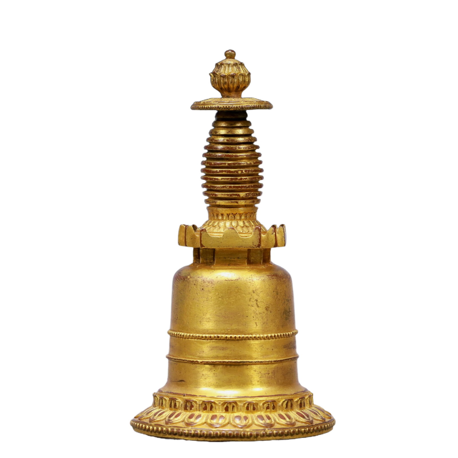 An Exquisite Gilt Bronze Pagoda: An Ecmxquisite Gilt Bronze Pagoda ,Qing Dynasty, China,Size:5.9inx3.1inWeight:500g 铜鎏金佛塔,中国清代