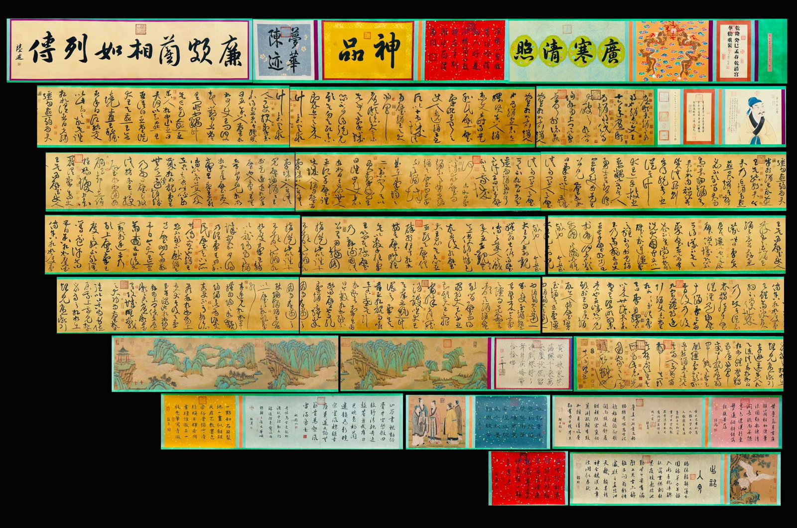 A Chinese Hand Scroll Ink Calligraphy on Silk,Huang Tingjian: A Chinese Hand Scroll Ink Calligraphy on Silk,Huang Tingjian,Size:(Without frame)925.2inx17.7in,(Total)1677.2in 一幅中国水墨绢本书法手