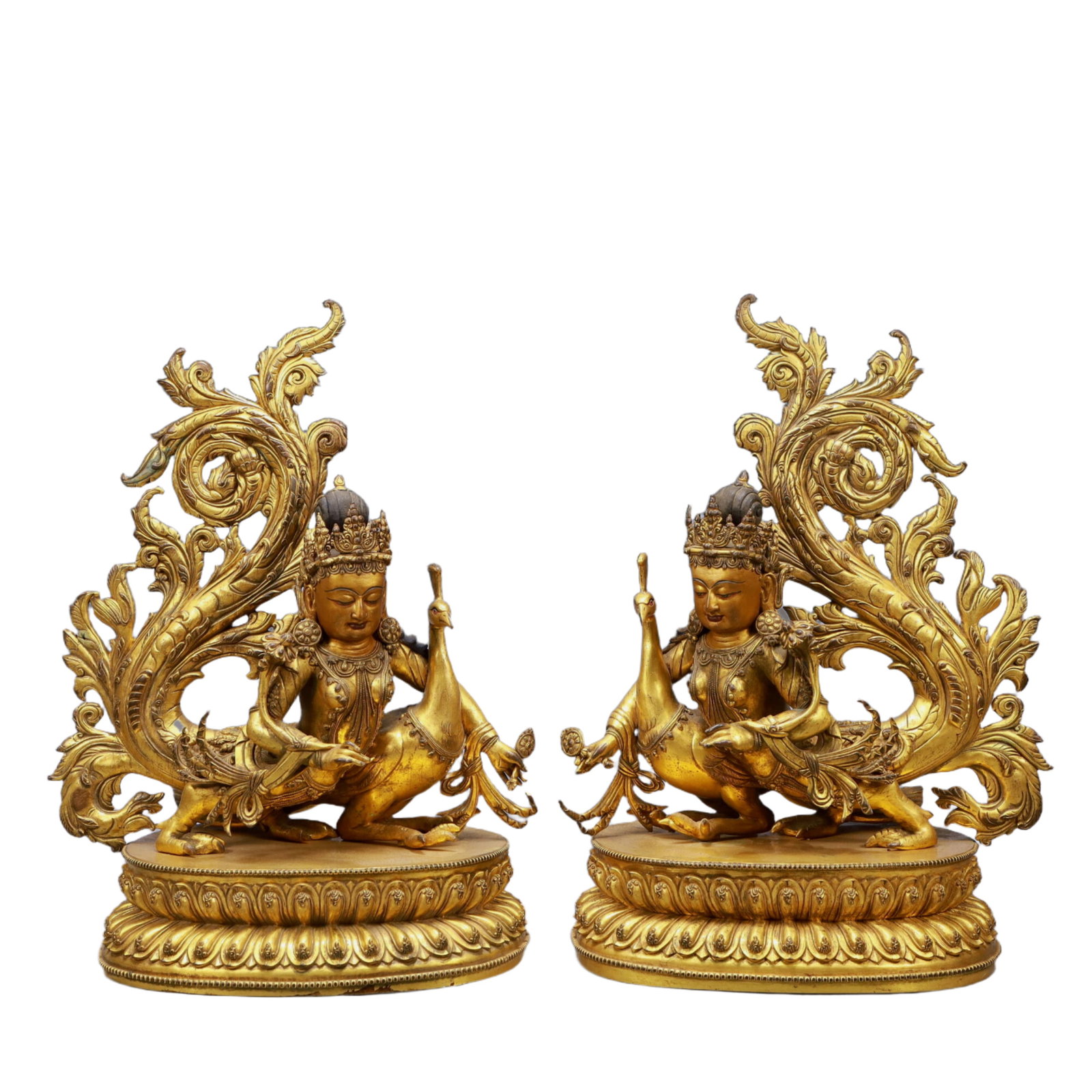 A Pair of Solemn Gilt Bronze Statue of Bodhisattvas: A Pair of Solemn Gilt Bronze Statue of Bodhisattvas,Ming Dynasty, China,Size:12.6inx8.7inx16.9inWeight:22300g 一对铜鎏金菩萨像,中国明&