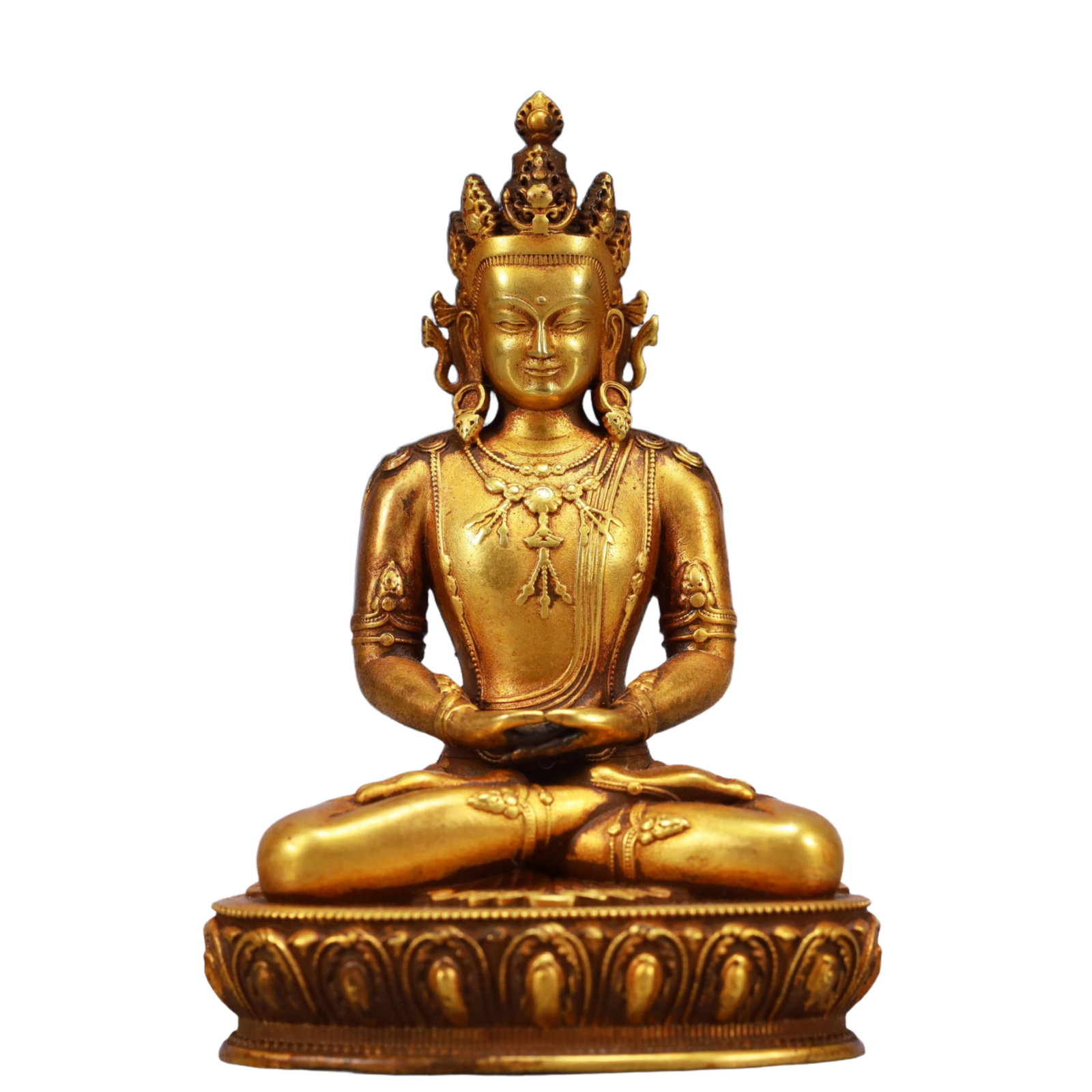 A Solemn Gilt Bronze Statue of Avalokitesvara: A Solemn Gilt Bronze Statue of Avalokitesvara,Ming Dynasty, China,Yongle Six-character Mark,Size:2.8inx2inx3.9in,Weight:451g 铜鎏金观音像,中国明&#