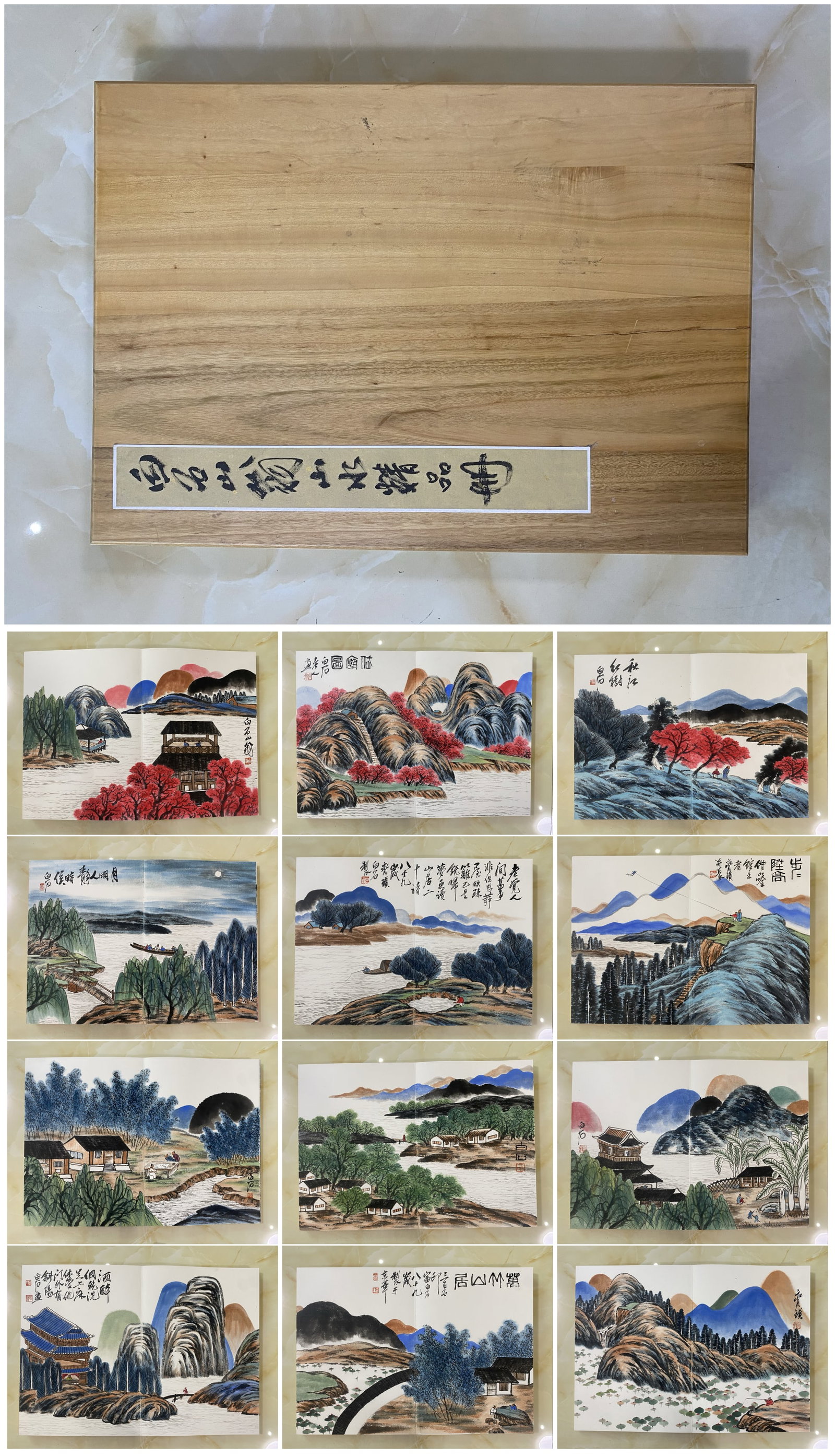 A Chinese Album Ink Painting of Landscape and Figure on Paper,Qi Baishi: A Chinese Album Ink Painting of Landscape and Figure on Paper,Qi Baishi,Size:17.3inx25.2in*12 一本中国水墨山水人物画画册,&