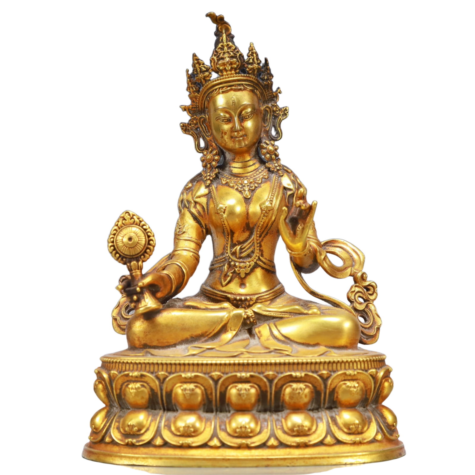 A Solemn Gilt Bronze Statue of Avalokitesvara: A Solemn Gilt Bronze Statue of Avalokitesvara,Qing Dynasty, China,Size:4.3inx3.1inx5.9in,Weight:1550g 铜鎏金观音像,中国清代
