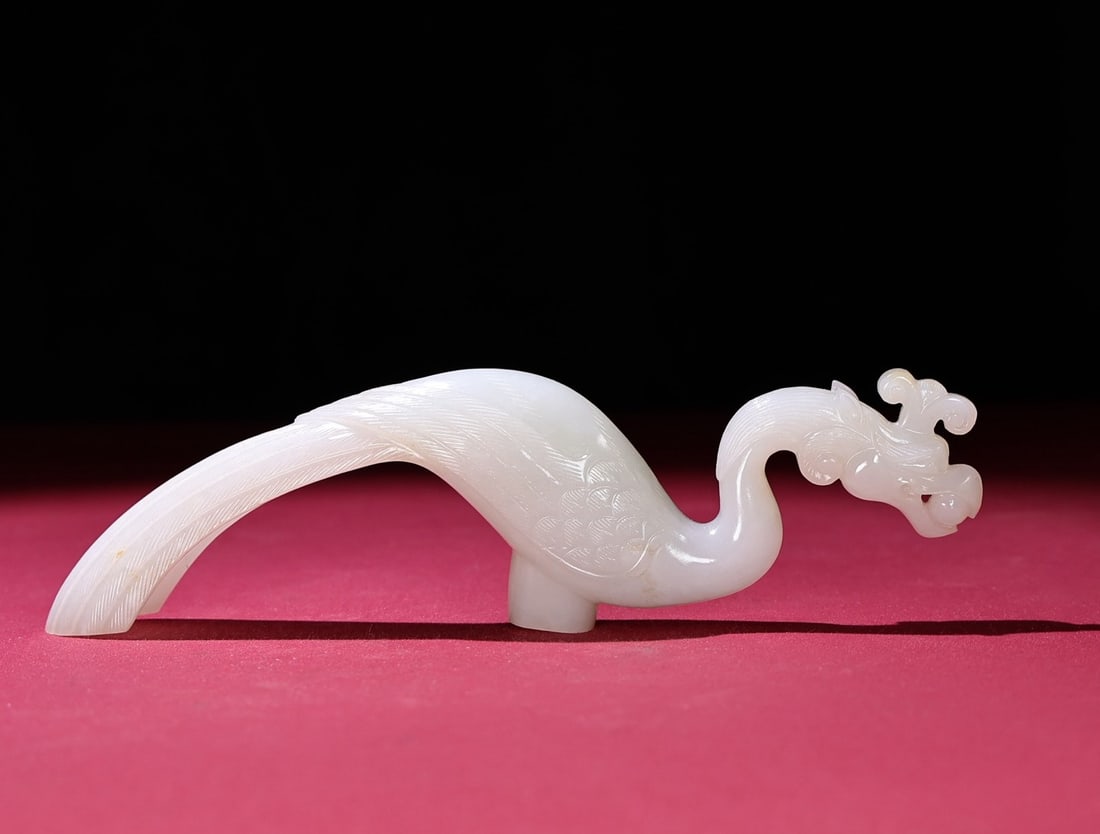 An Exquisite White Jade Phoenix Scepter: An Exquisite White Jade Phoenix Scepter,Qing Dynasty,China,Size:195mmx50mmx23mm,Weight:160g 白玉凤权杖,中国清代