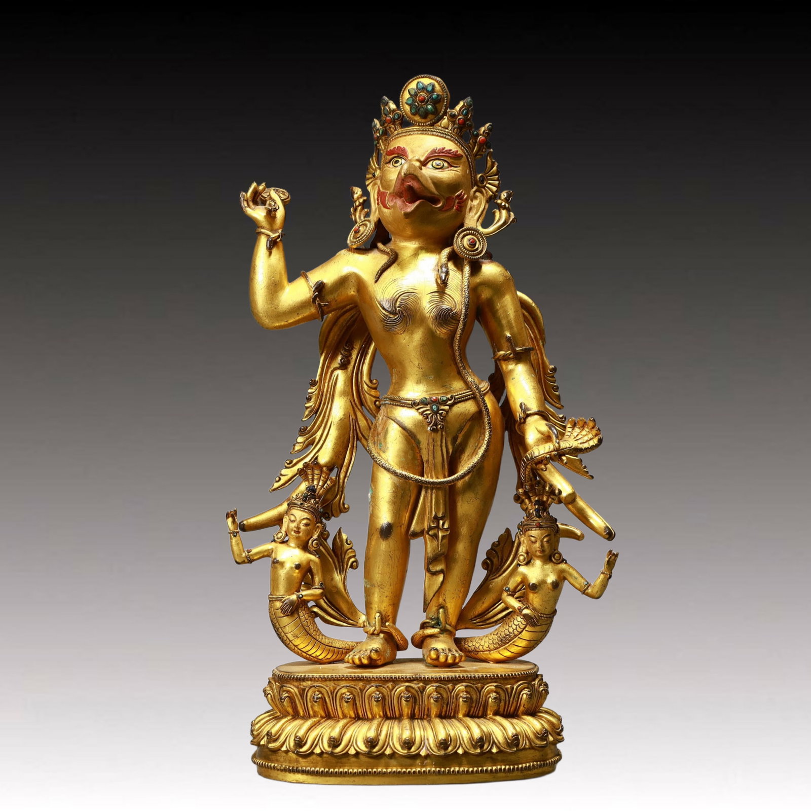 A Solemn Gilt Bronze Statue of Vajra: A Solemn Gilt Bronze Statue of Vajra,Ming Dynasty, China,Size:8.3inx4.1inx15.4in,Weight:5800g 铜鎏金金刚像,中国明代