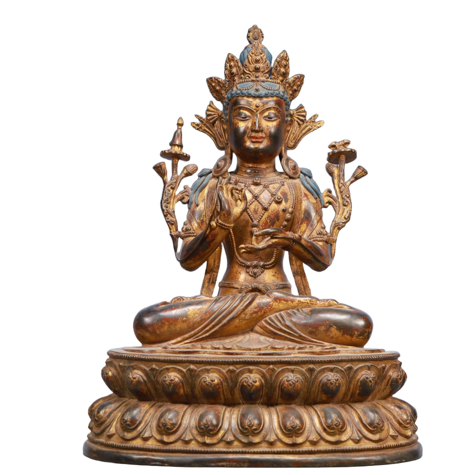 A Solemn Gilt Bronze Statue of Avalokitesvara: A Solemn Gilt Bronze Statue of Avalokitesvara,Qing Dynasty, China,Size:15.7inx12.2inx22.4in,Weight:26050g 铜鎏金观音像,中国清代