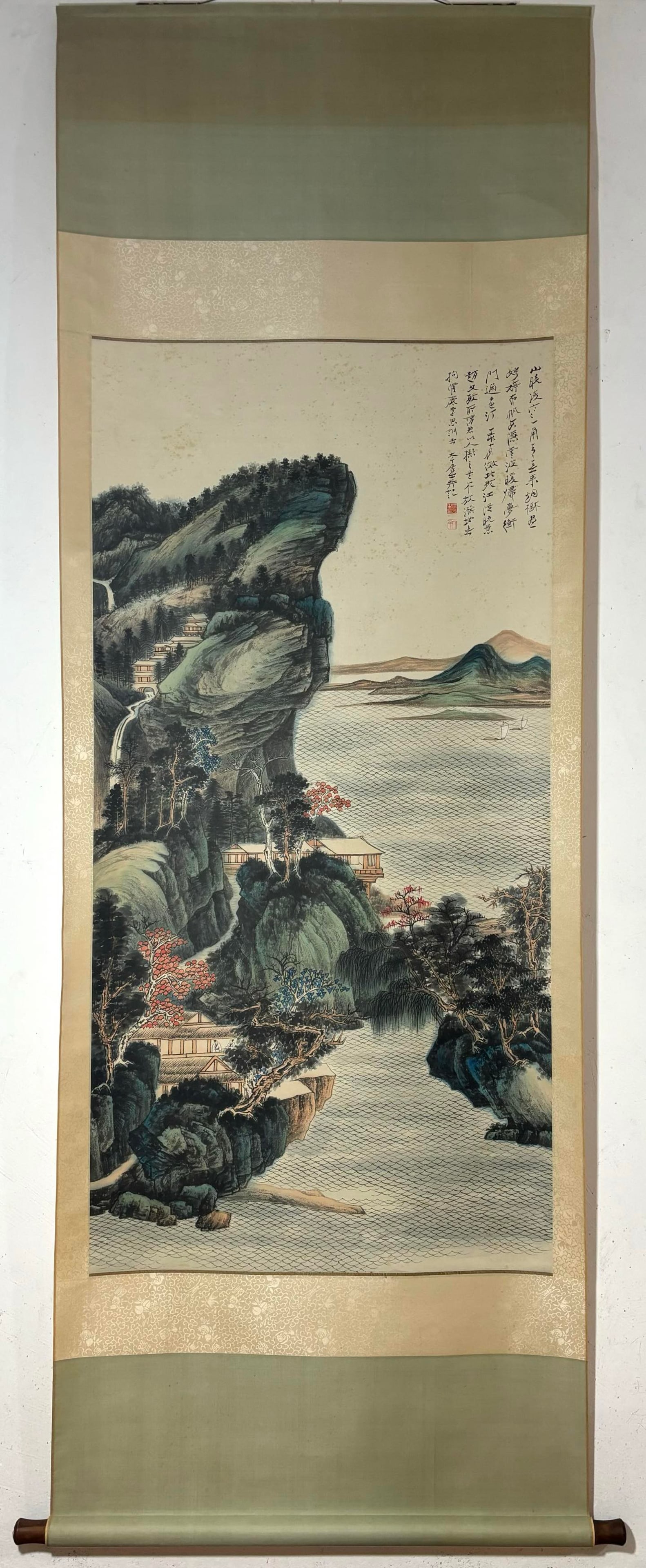 A Chinese Vertical Scroll Ink Painting of Landscape on Paper,Zhang Daqian: A Chinese Vertical Scroll Ink Painting of Landscape on Paper,Zhang Daqian,Size:(Without frame)53.9inx27in 一幅中国水墨山水画立轴,ó