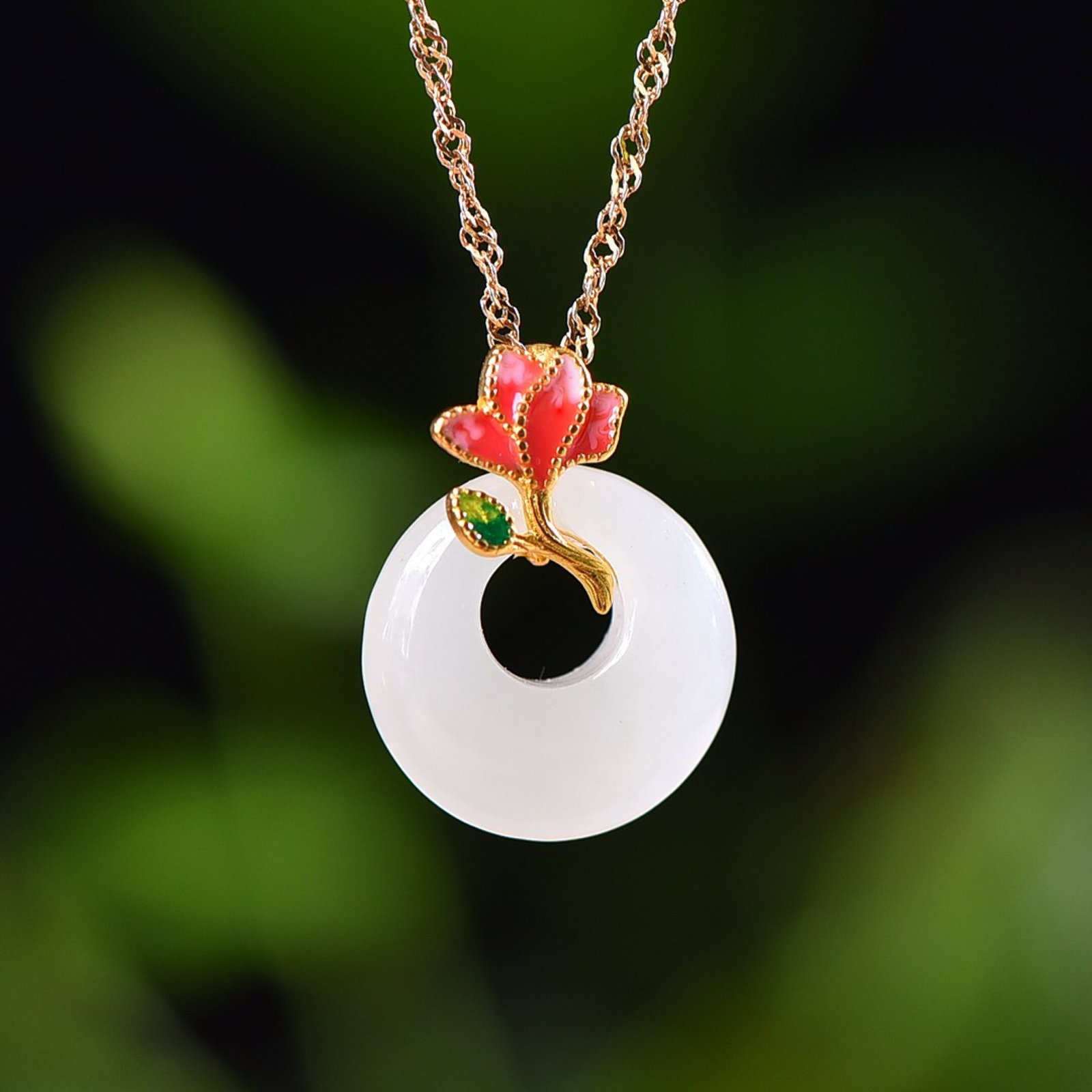 An Exquisite Sterling Silver-Gold Plated Inlaid White Jade Enamel Pendant: An Exquisite Sterling Silver-Gold Plated Inlaid White Jade Enamel Pendant,Size:15mmx15mm 纯银镀金镶白玉珐琅吊坠
