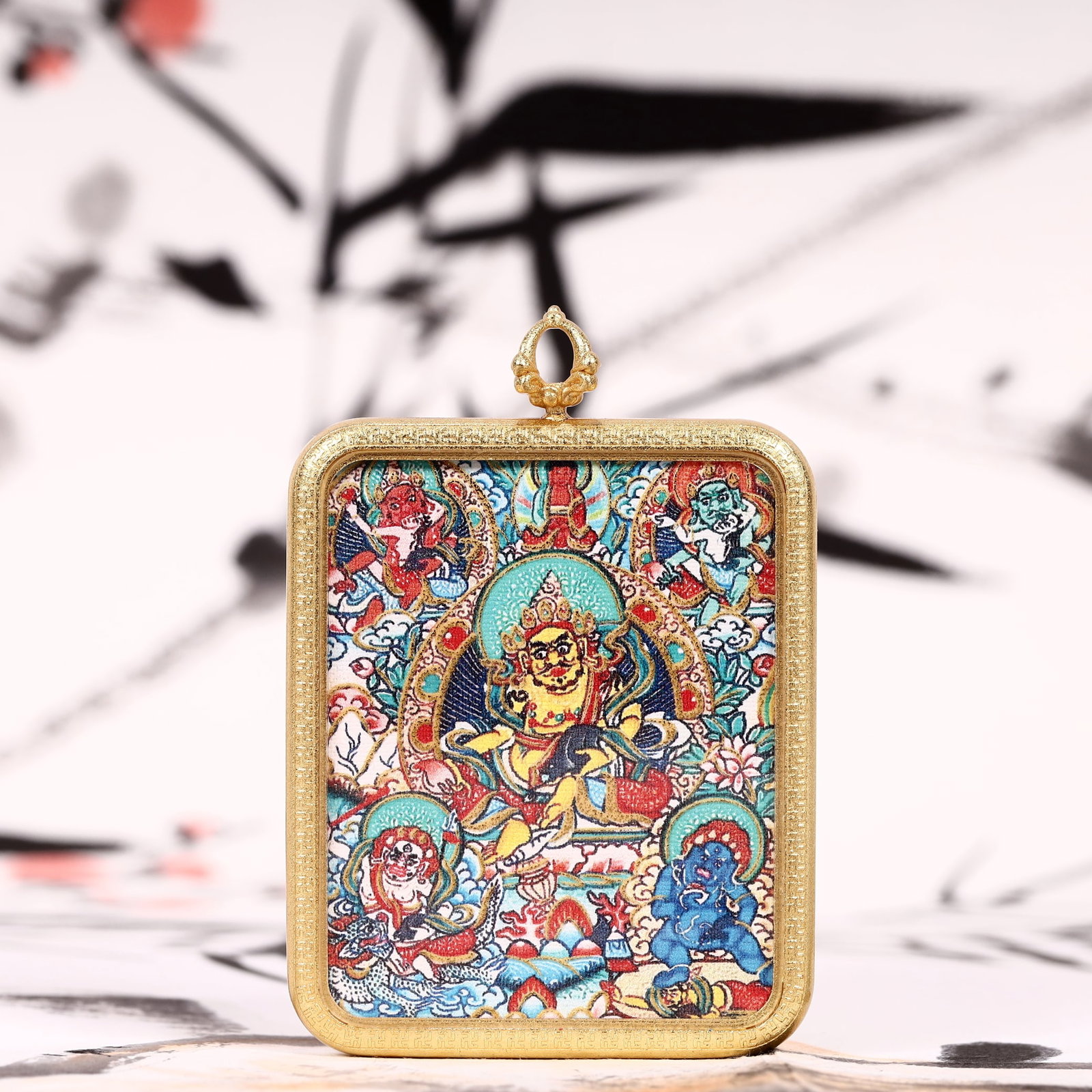 An Exquisite Painted Color Statue of Mammon Tangka: An Exquisite Painted Color Statue of Mammon Tangka,Size:2inx2.8in 彩绘财神像唐卡