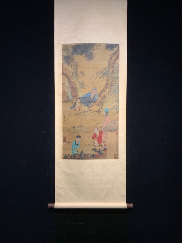A Chinese Vertical Scroll Ink Painting of Figure on Silk,Zhao Yong: A Chinese Vertical Scroll Ink Painting of Figure on Silk,Zhao Yong,Size:(Without frame)35inx17.3in 一幅中国水墨绢本人物画立ů