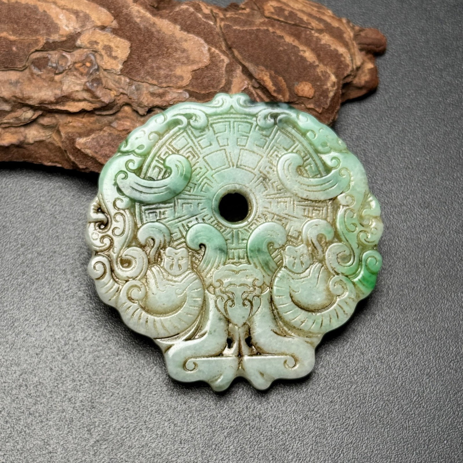 An Exquisite Jadeite Dragon Pattern Pendant (1 of 7)