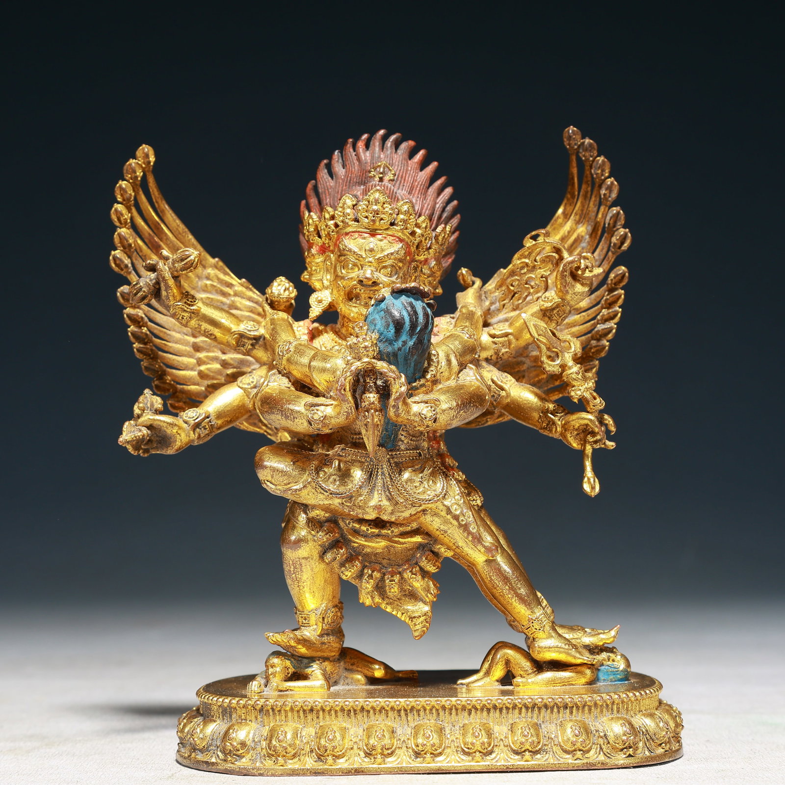 A Solemn Gilt Bronze Statue of Vajra: A Solemn Gilt Bronze Statue of Vajra,Qing Dynasty,China,Size:4.7inx3.1inx5.9in,Weight:1250g 铜鎏金金刚像,中国清代