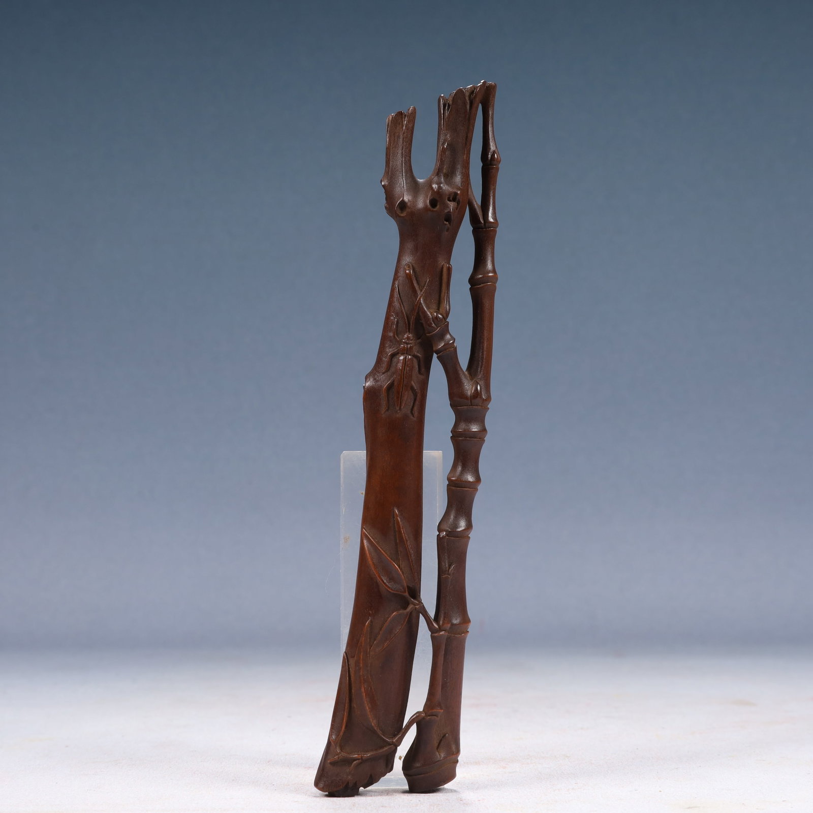 An Exquisite Huanghuali wood Bamboo Ornament: An Exquisite Huanghuali wood Bamboo Ornament,Qing Dynasty, China,Size:1.6inx8.3in,Weight:50g 黄花梨木竹子摆件,中国清代