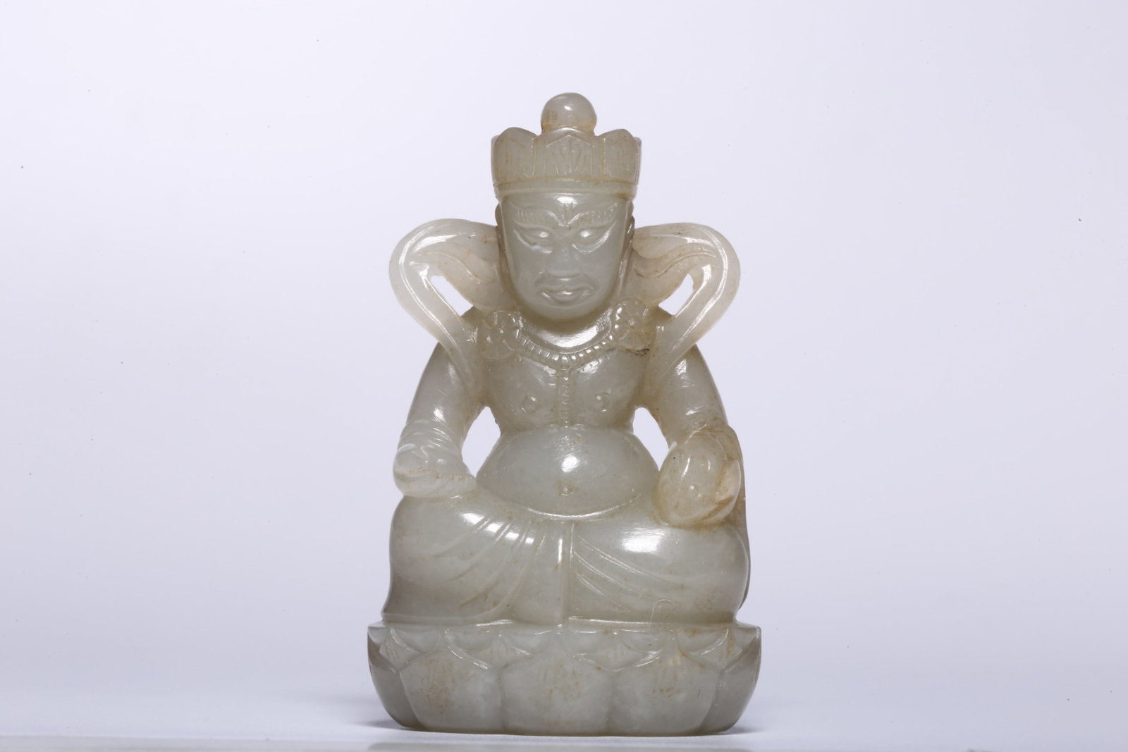 An Exquisite White Jade Statue of Mammon Ornament: An Exquisite White Jade Statue of Mammon Ornament,Qing Dynasty,China,Size:1.4inx0.8inx2.3in,Weight:52.2g 白玉财神像摆件，中国清代