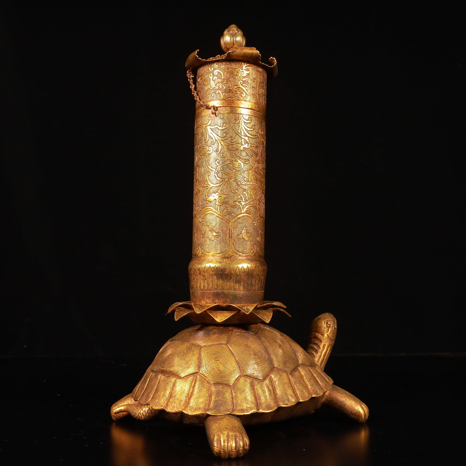 A Rare Gilt Bronze Turtle Ornament, With Scriptures - 11
