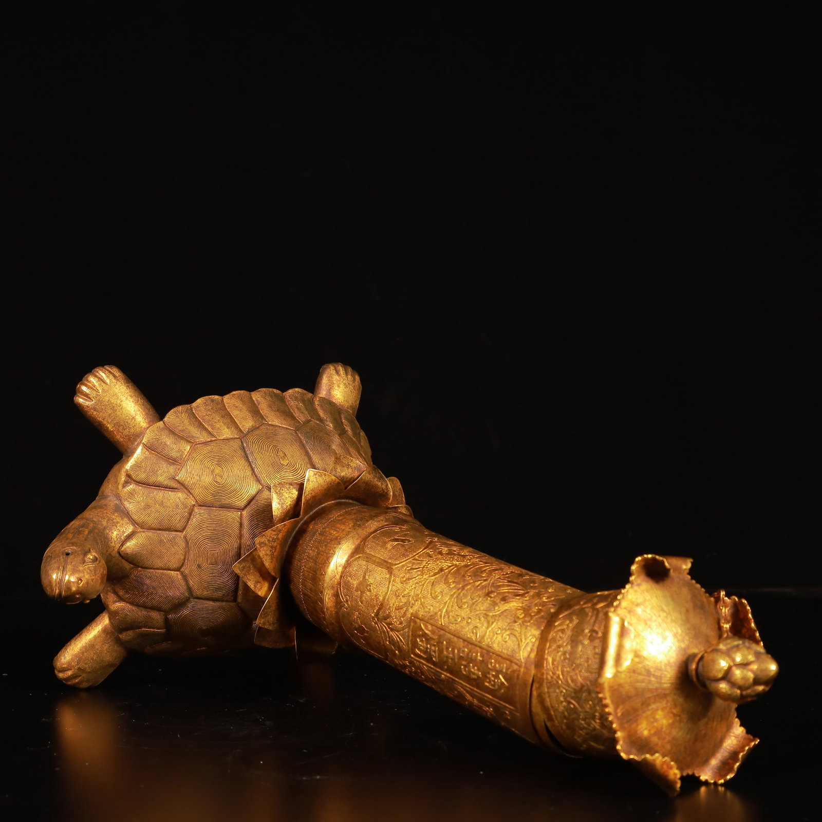 A Rare Gilt Bronze Turtle Ornament, With Scriptures - 12