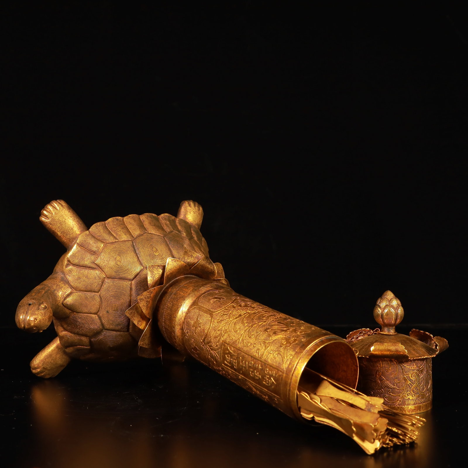 A Rare Gilt Bronze Turtle Ornament, With Scriptures - 13