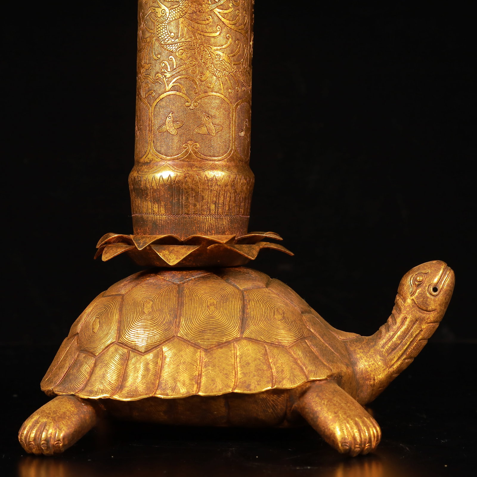 A Rare Gilt Bronze Turtle Ornament, With Scriptures - 3