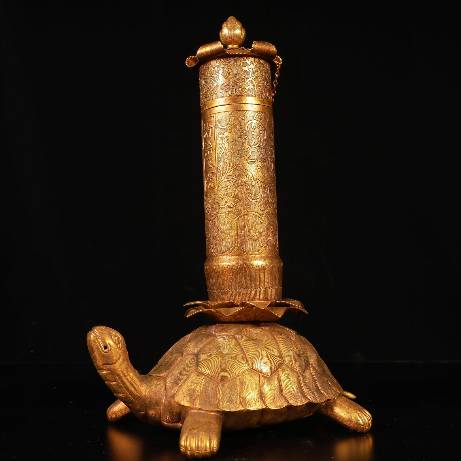 A Rare Gilt Bronze Turtle Ornament, With Scriptures - 7