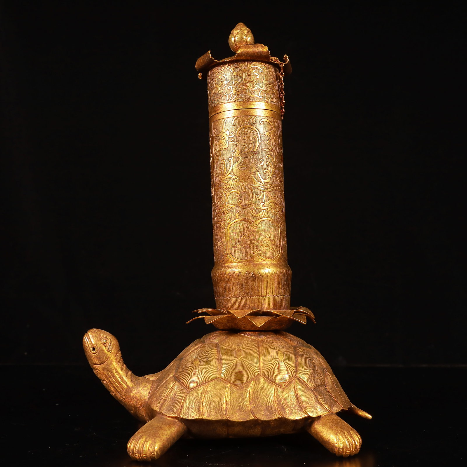 A Rare Gilt Bronze Turtle Ornament, With Scriptures - 8