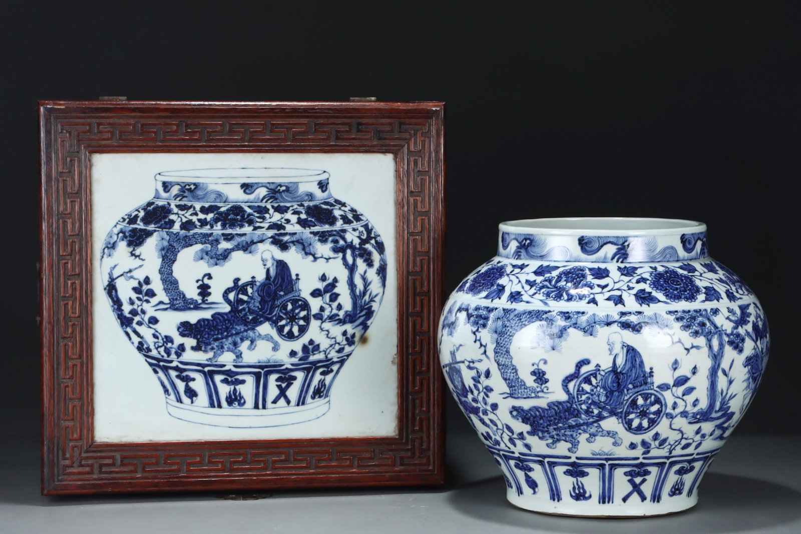 A Rare Blue and White Character and Story Pattern Jar: A Rare Blue and White Character and Story Pattern Jar,Yuan Dynasty,China,Size:11.6inx13.4in 青花人物故事纹罐,中国元代