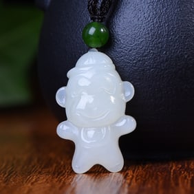 An Exquisite White Jade Monkey Pendant